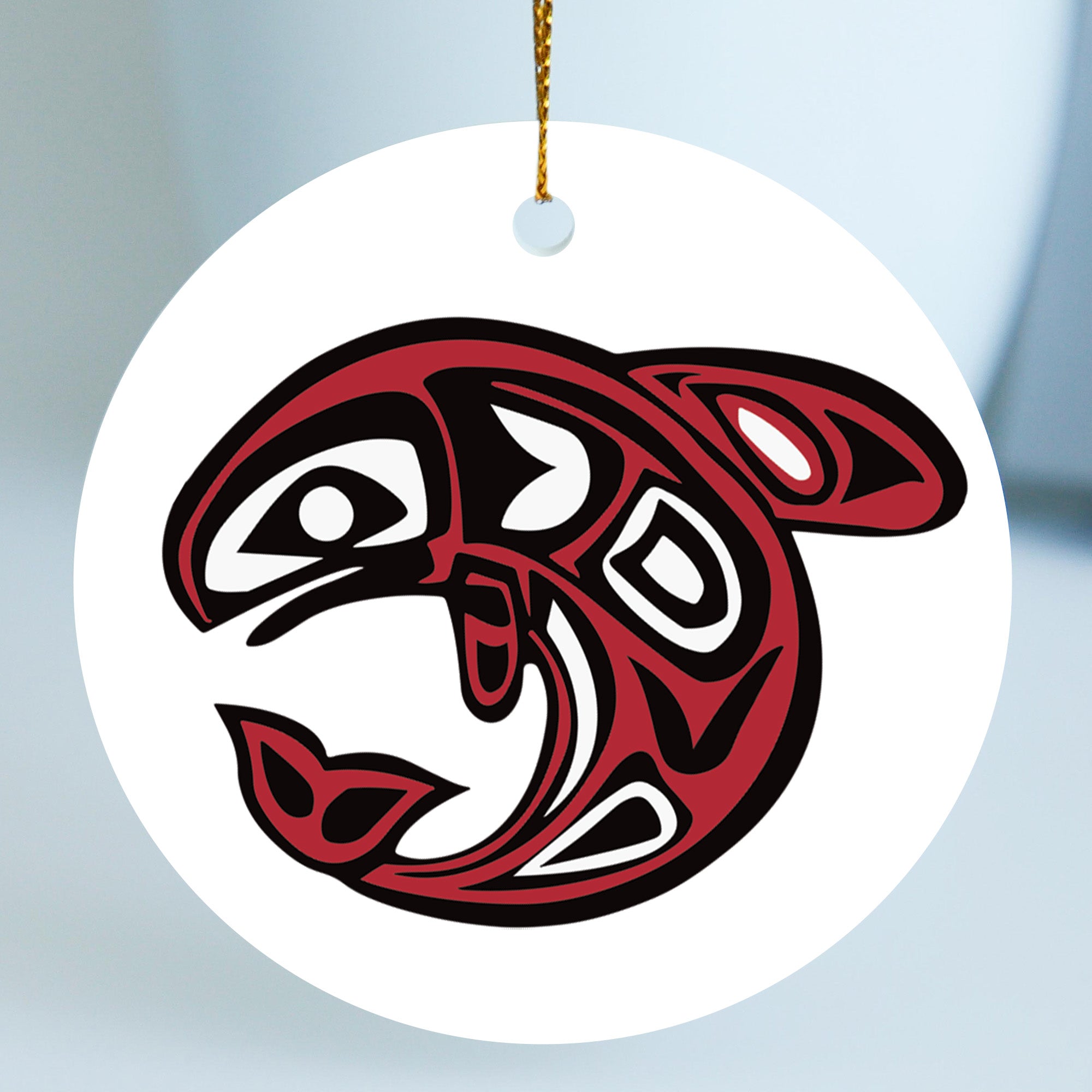 Native Orca Spirit Ceramic Ornament – Handcrafted Indigenous Art Decoration