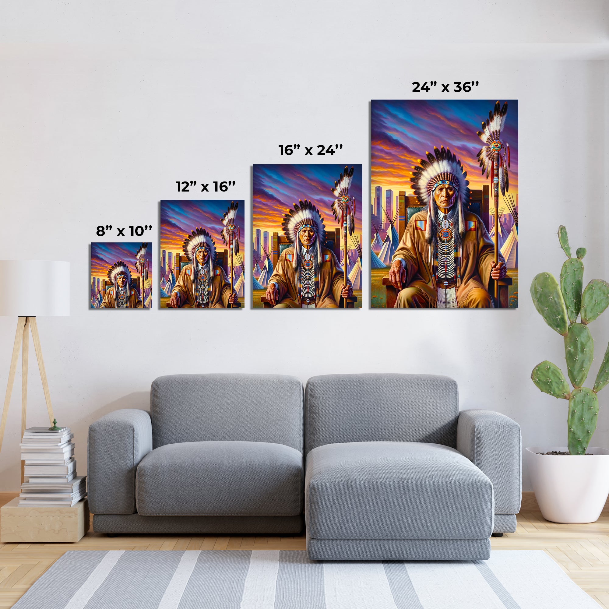 Custom Native American Chief And Scepter Sitting Portrait Photo Canvas Art Gift Home Decor