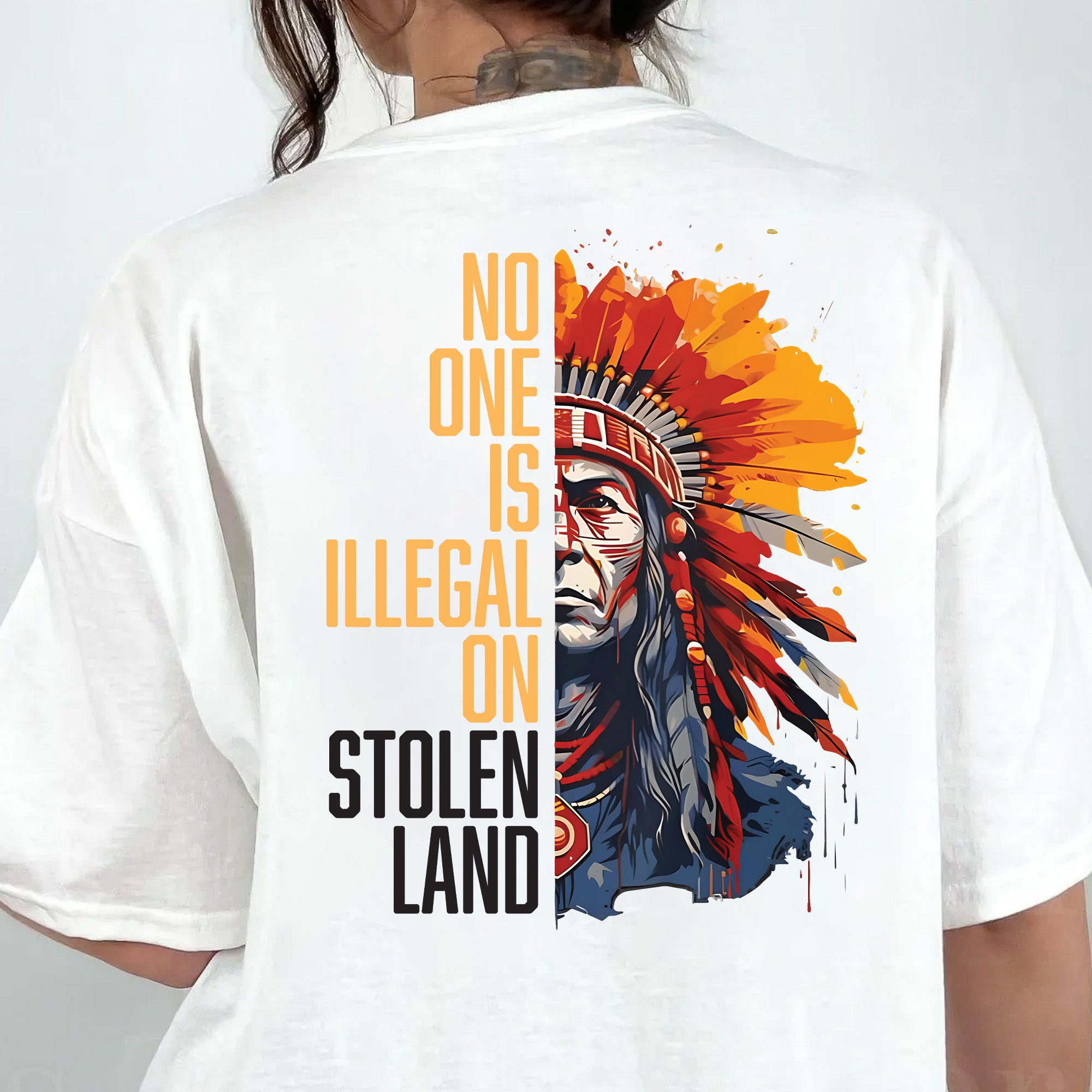 No One Is Illegal On Stolen Land Style 15 - Unisex Back T-shirt/T-shirt V-Neck/Hoodie/Sweatshirt