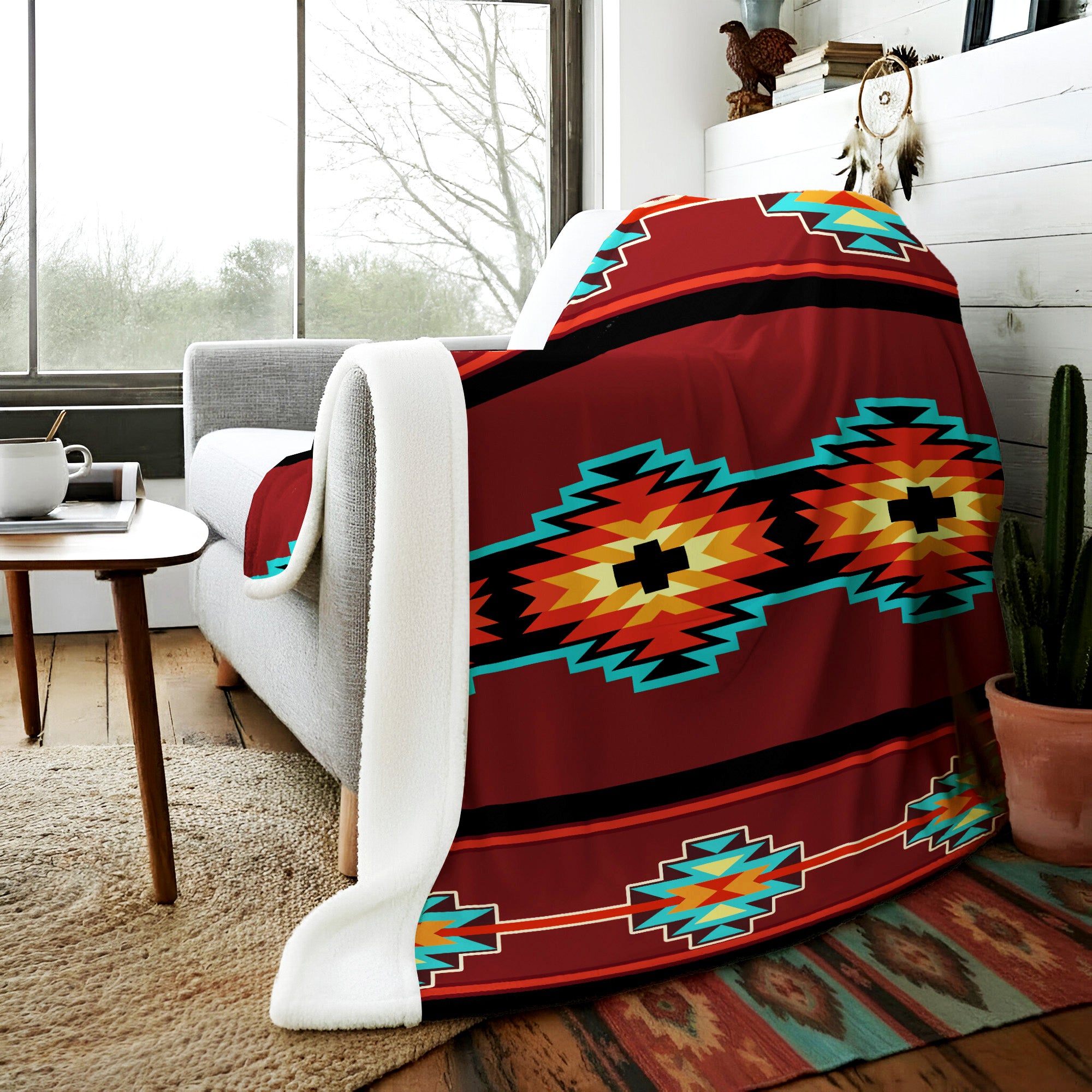 Native American Style Brown Pattern  Soft and Warm Fleece Blanket