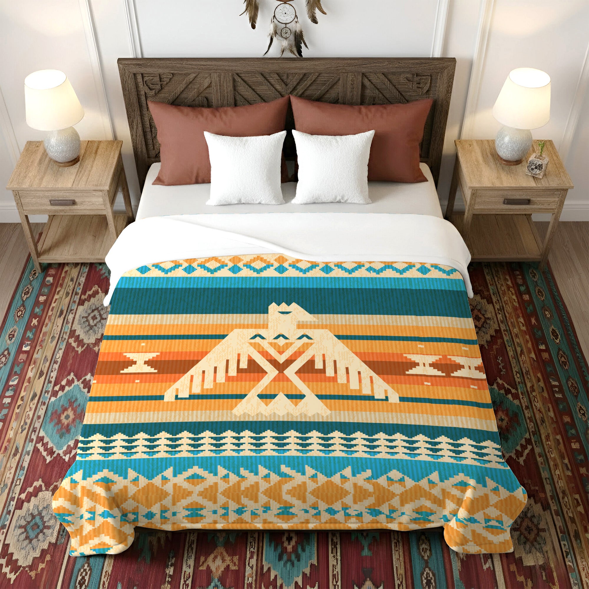 Native American Style Colorful Border Pattern Soft And Warm Fleece Blanket