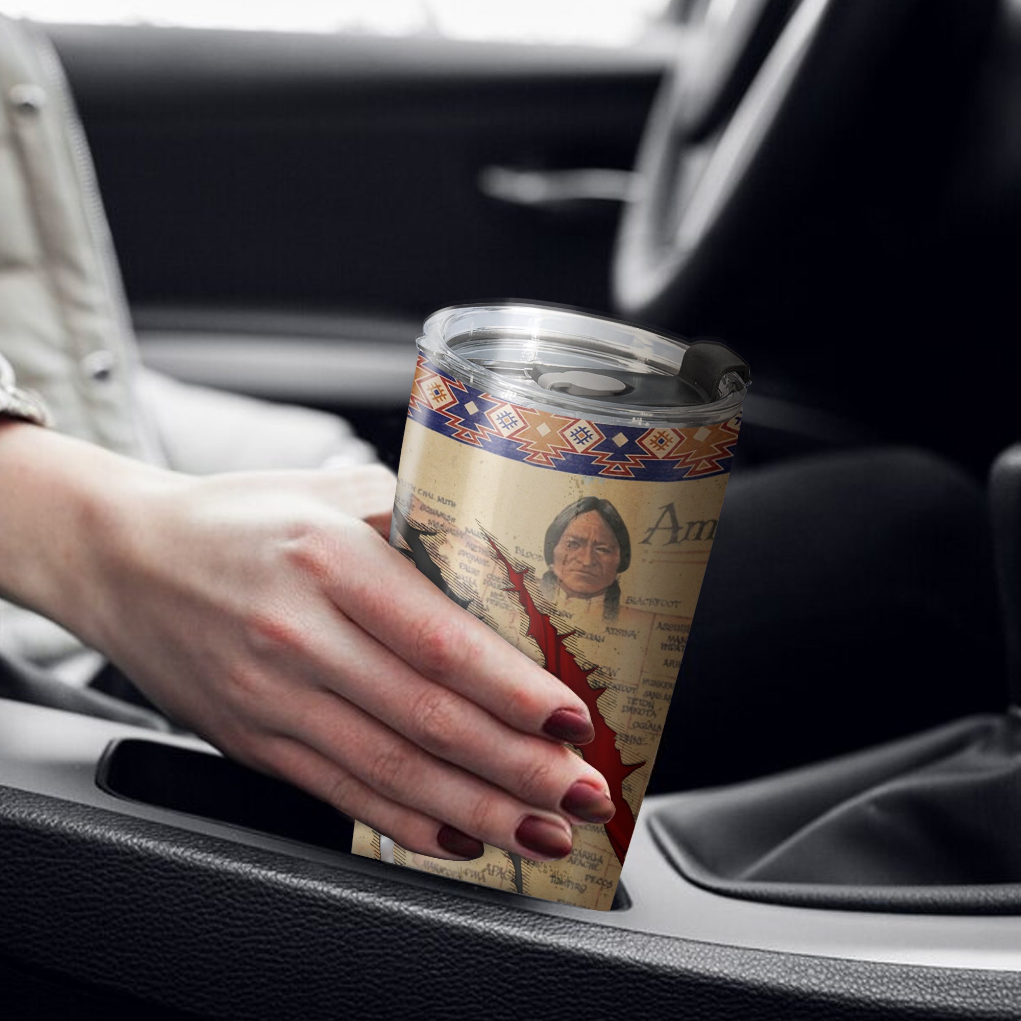 MMIW Red Hand and Maps Native American Tumbler Stainless Steel Drinking Cup