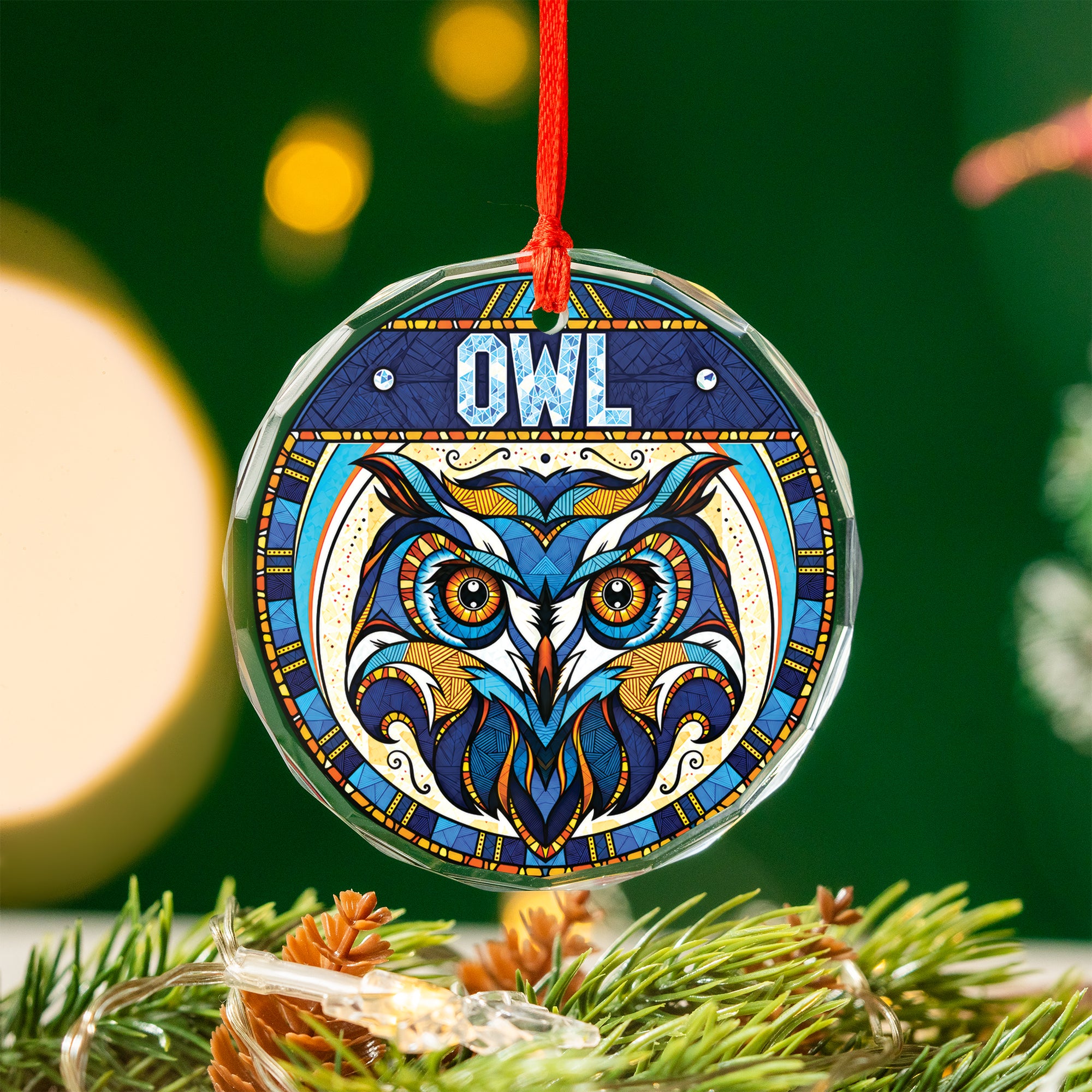 Owl Spirit Native Tribal Glass Ornament – Indigenous Art Decor