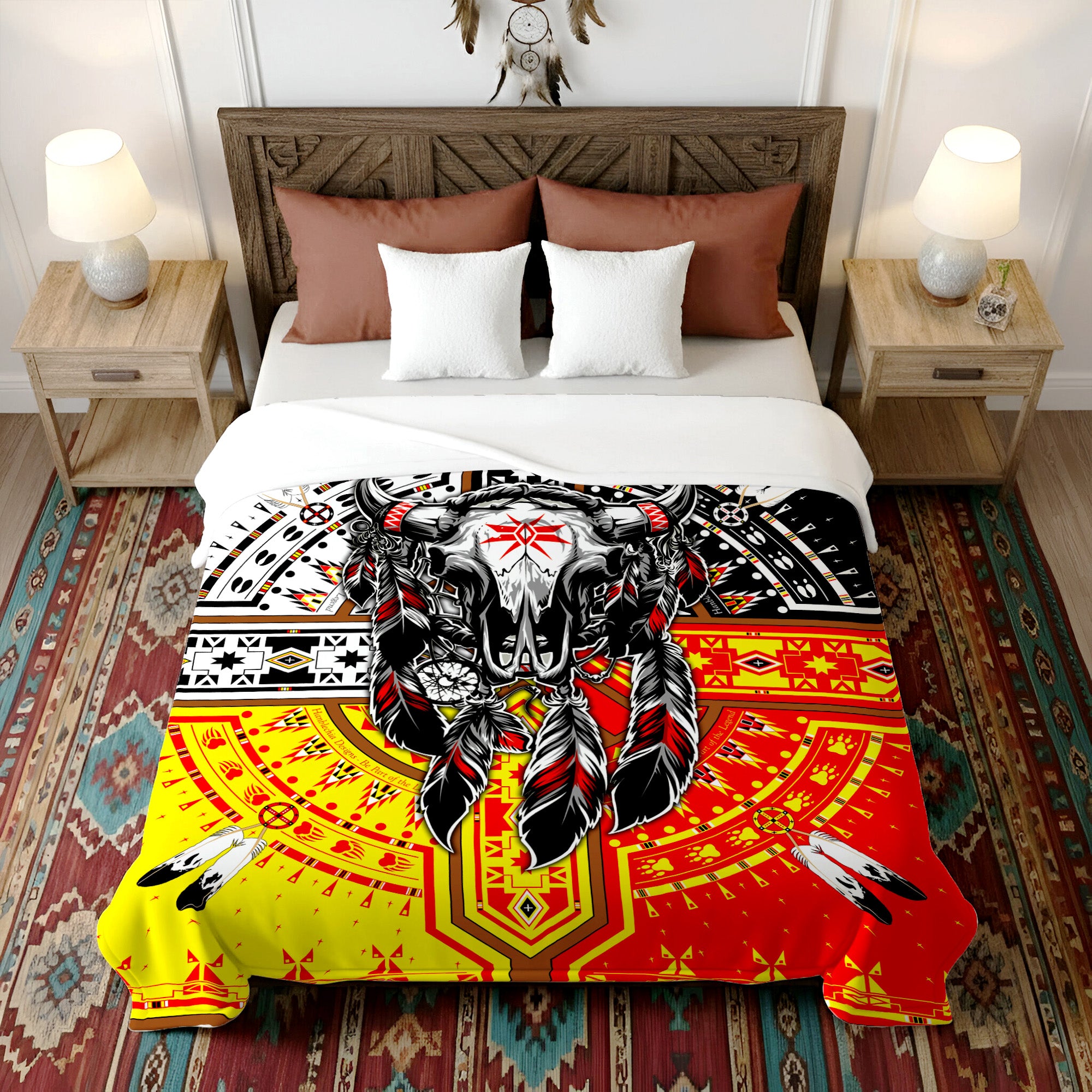 Native American Style Buffalo Head Soft And Warm Premium Fleece Blanket