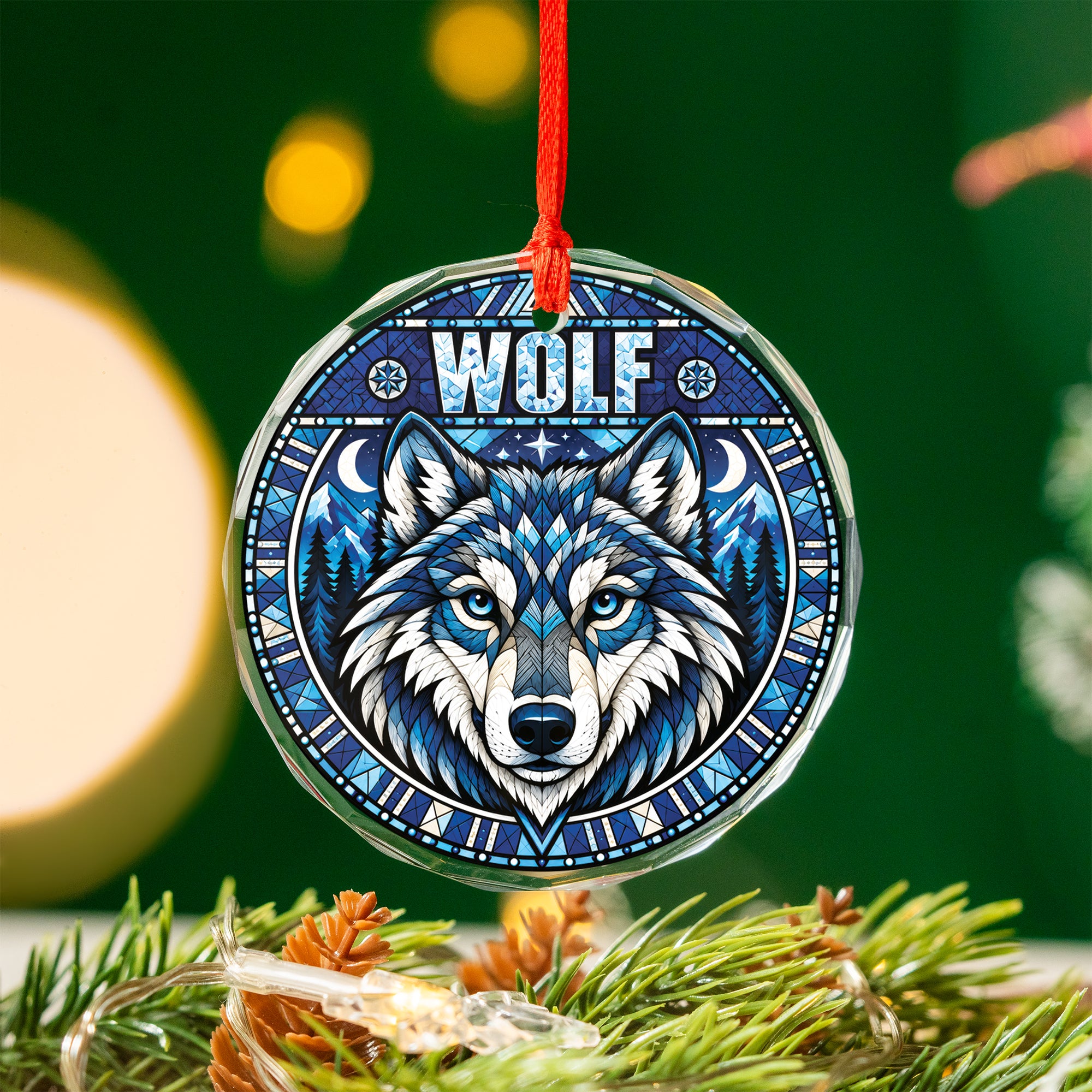 Native Tribal Wolf Spirit Glass Ornament – Indigenous Art Decor