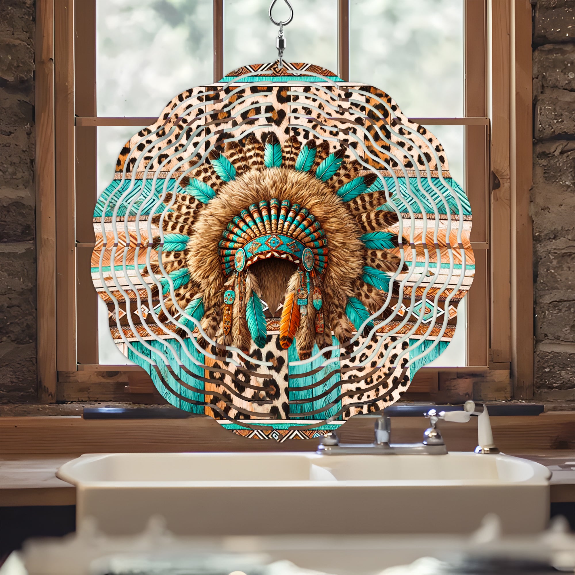Native American Chief Headdress Wind Spinner