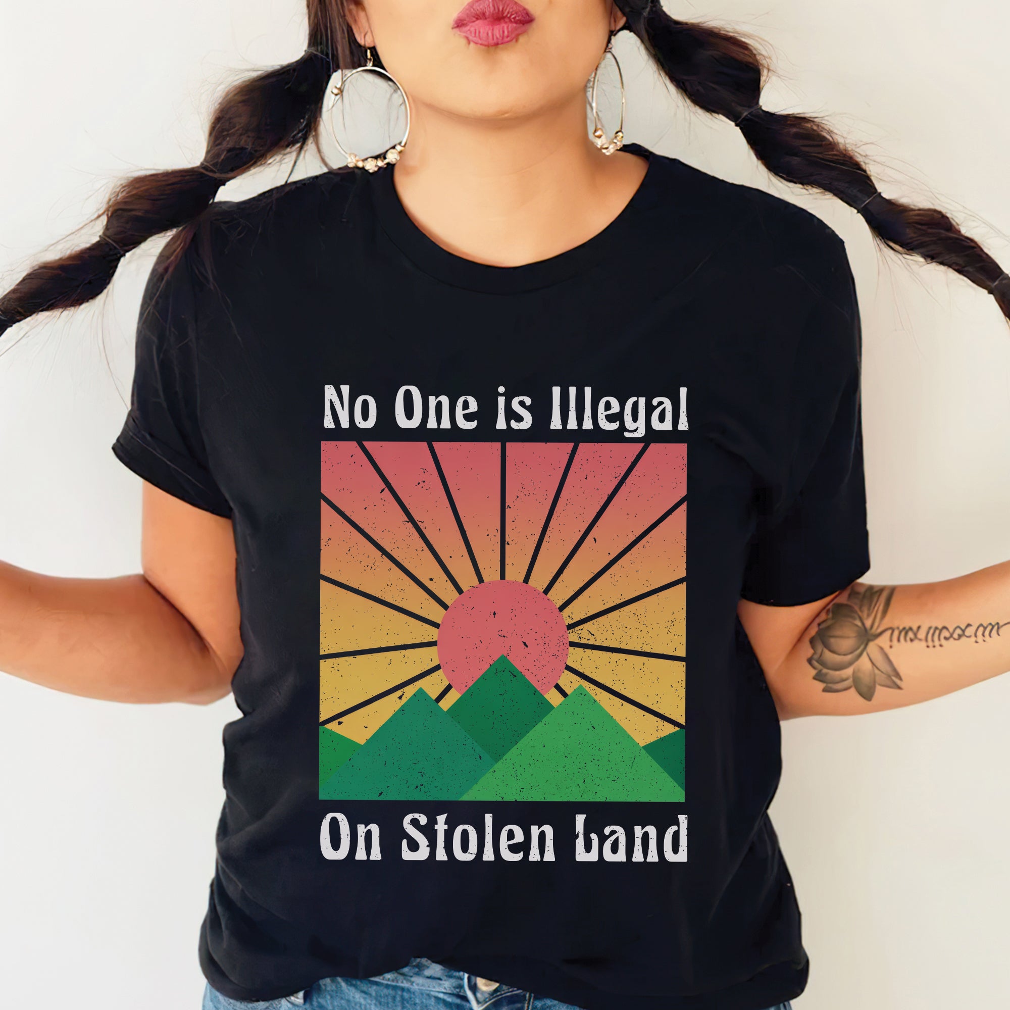 No One Is Illegal On Stolen Land Sun Symbol of Native Rights & Justice Unisex T-shirt/V-neck T-shirt/Hoodie/Sweatshirt