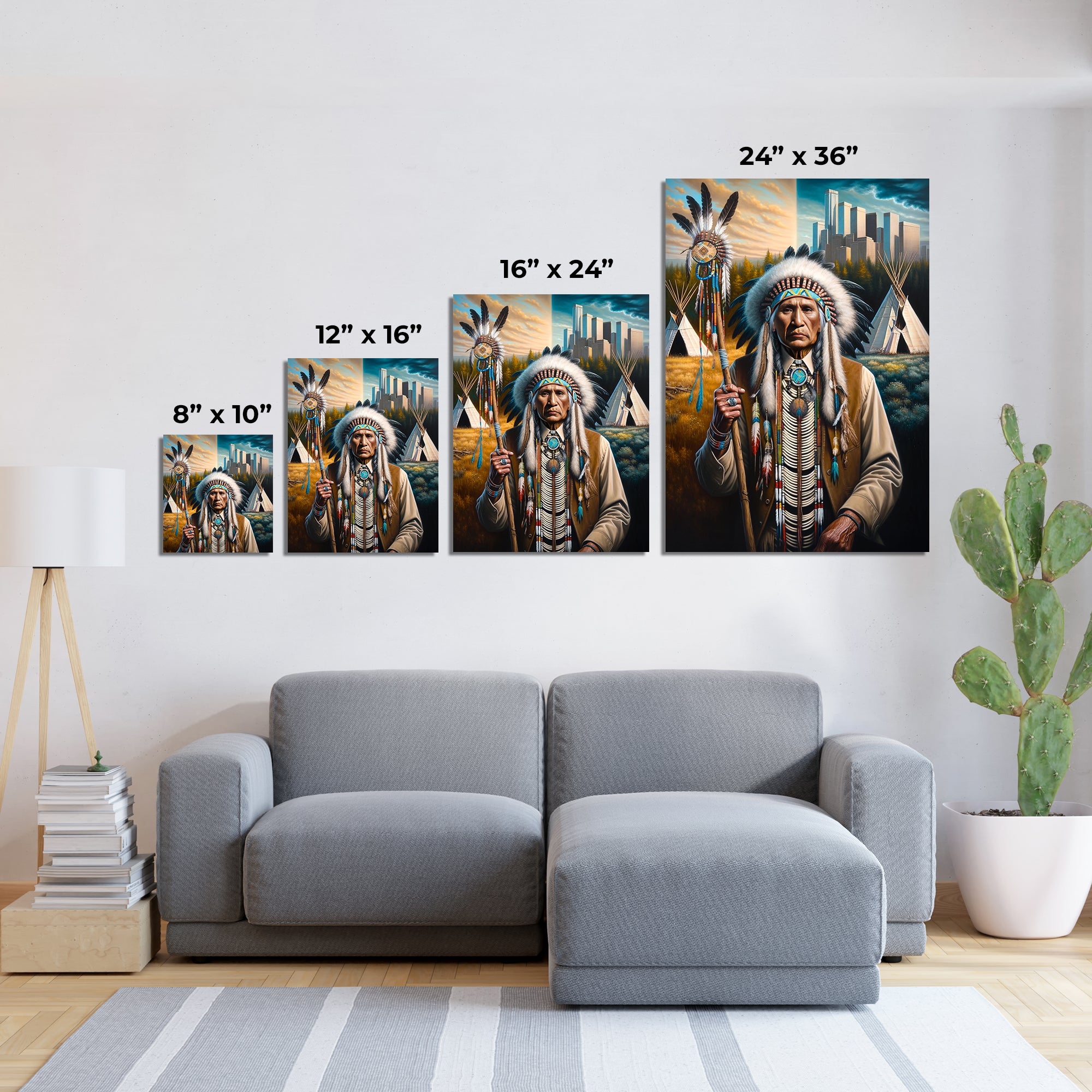 Custom Native American Chief And Scepter Standing Portrait Photo Canvas Art Gift Home Decor