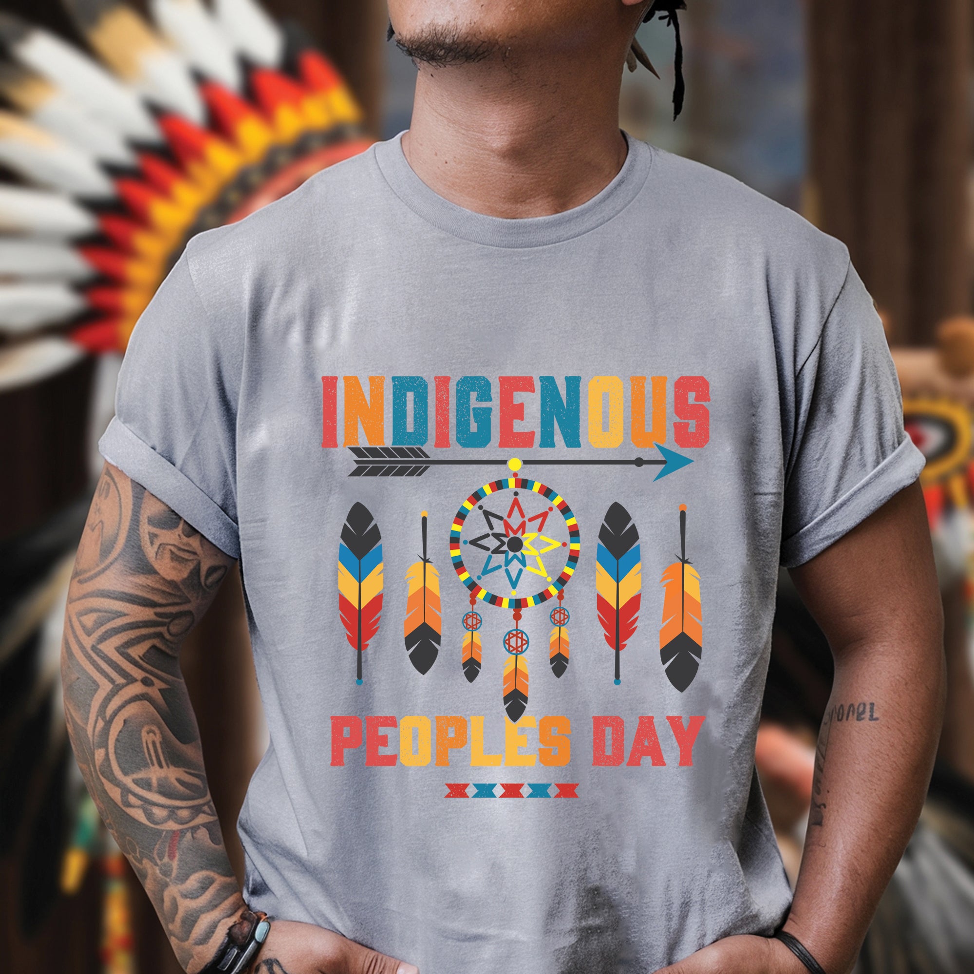 Indigenous Peoples Day Dreamcatcher, Arrow and Multicolor Tribal Feathers Unisex T-Shirt/T-Shirt V-Neck/Hoodie/Sweatshirt