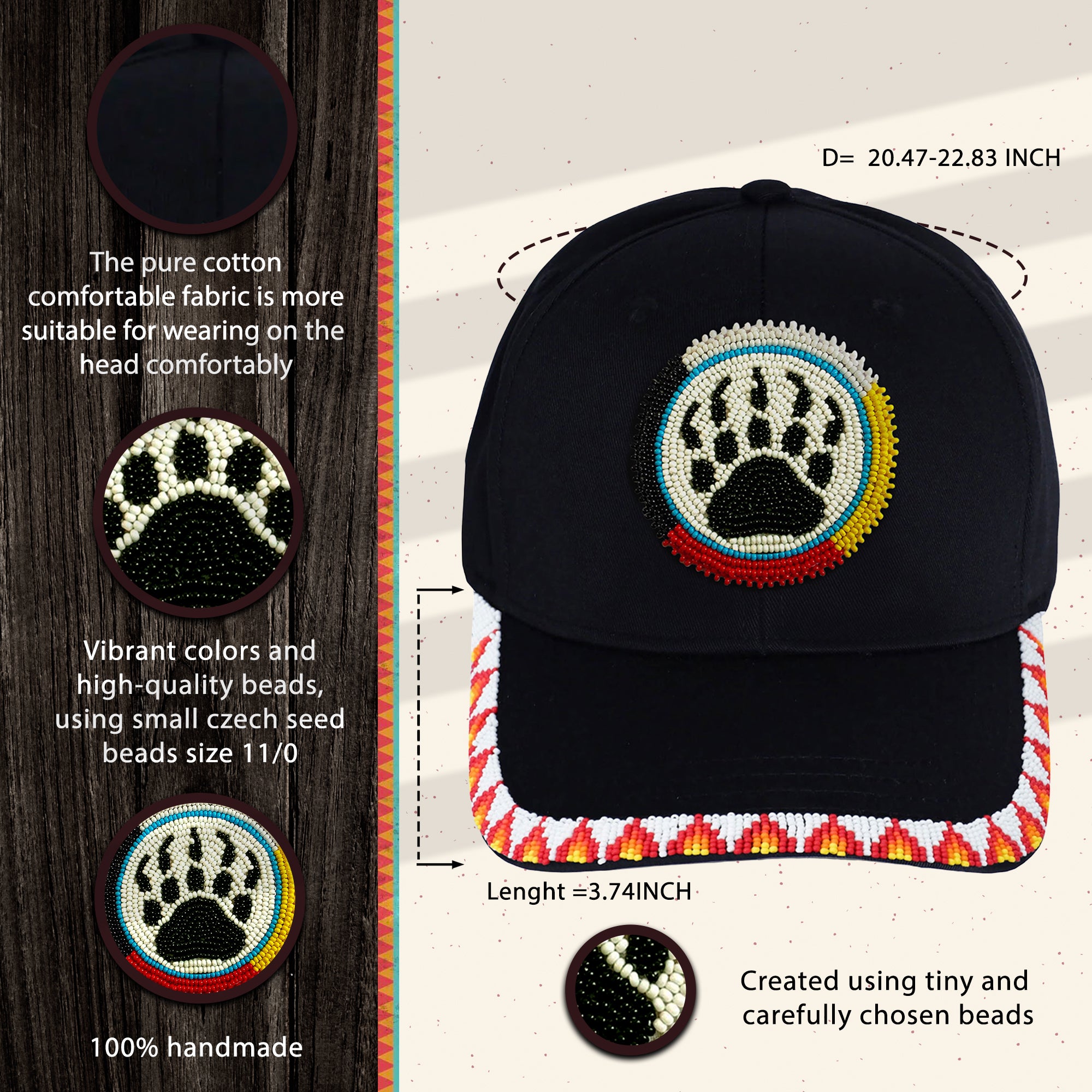 SALE 50% OFF - Bear Paw Baseball Cap With Patch Brim Unisex Native American Style