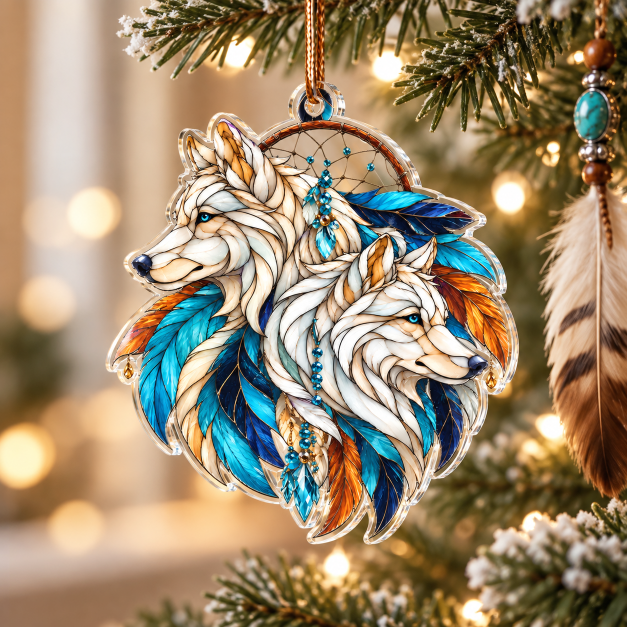 Native Wolf Spirit Dreamcatcher Acrylic Ornament - Unique Gift Decor Flat Acrylic
