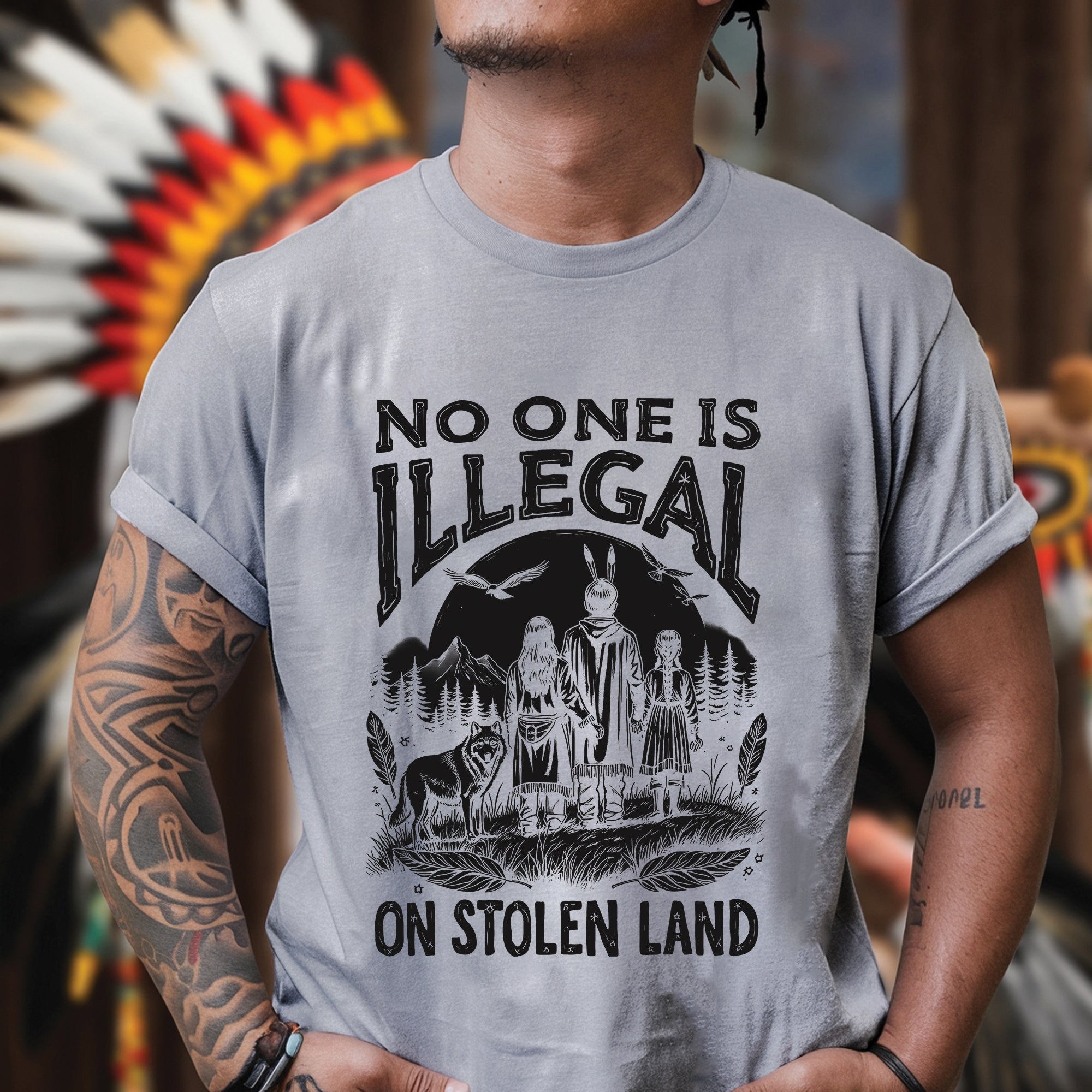 No One Is Illegal On Stolen Land - Unisex T-Shirt/T-Shirt V-Neck/Hoodie/Sweatshirt N56 Style 1
