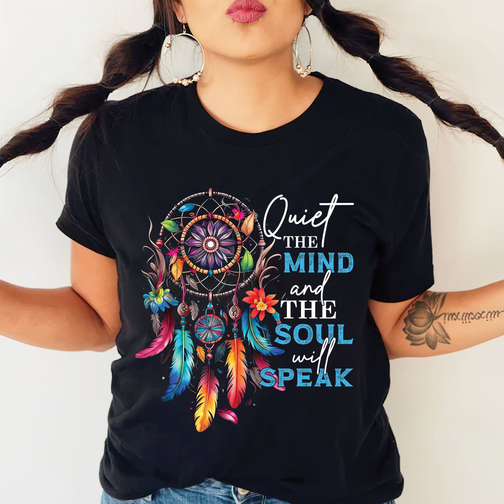Quiet the Mind, the Soul Will Speak Native Dreamcatcher Unisex T-shirt/T-shirt V-neck/Hoodie/Sweatshirt
