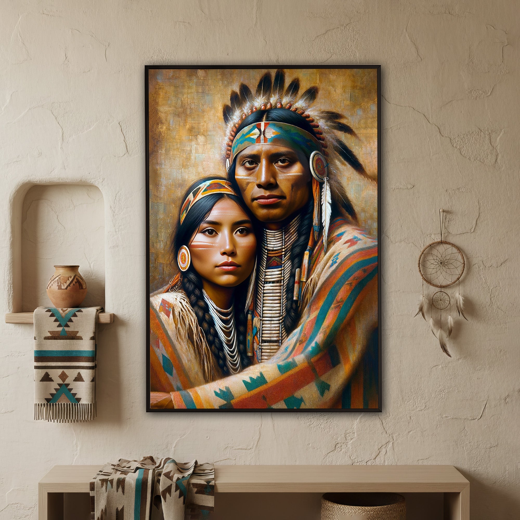 Custom Native American Couple Portrait Photo Canvas Art Gift Home Decor