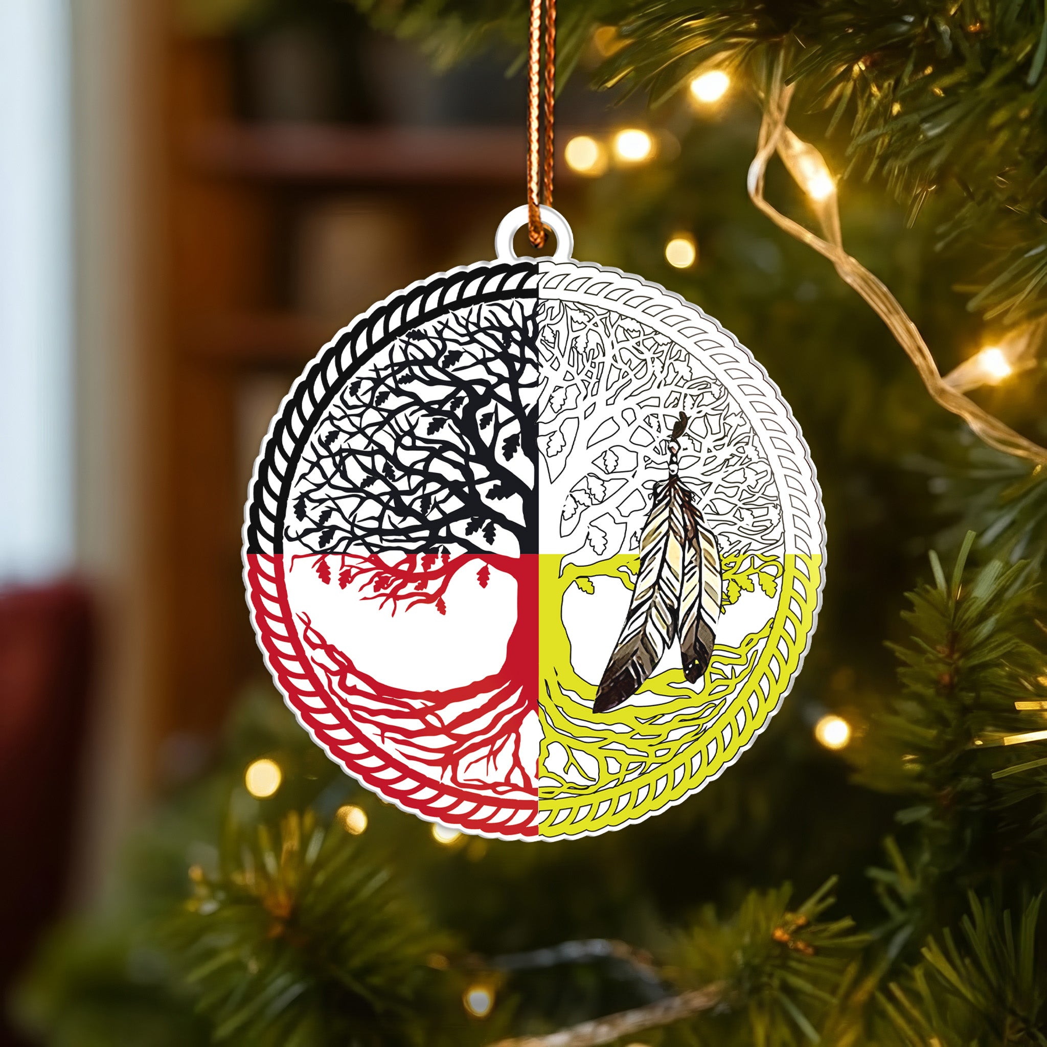 Sacred Circle Feather Ornament Unique Christmas Gift Decor Flat Acrylic