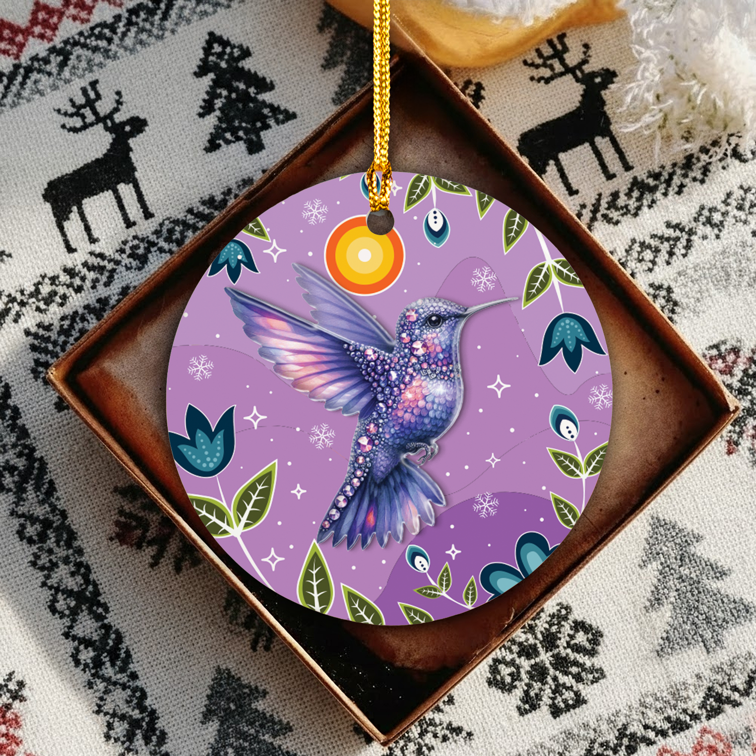Hummingbird Spirit Blessings Ceramic & Acrylic Round Ornament Native-Inspired Holiday Decor