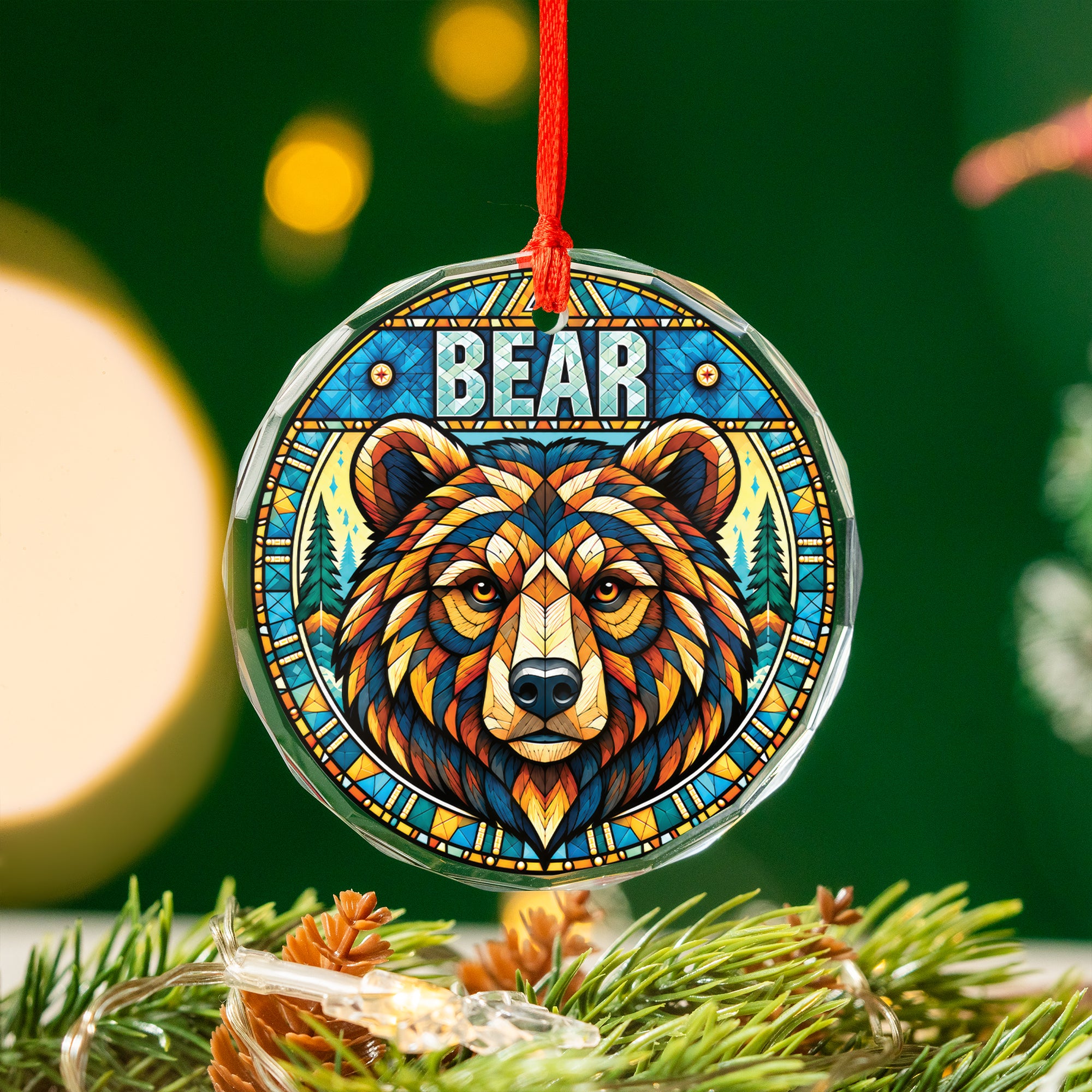 Bear Spirit Native Tribal Glass Ornament – Indigenous Art Decor