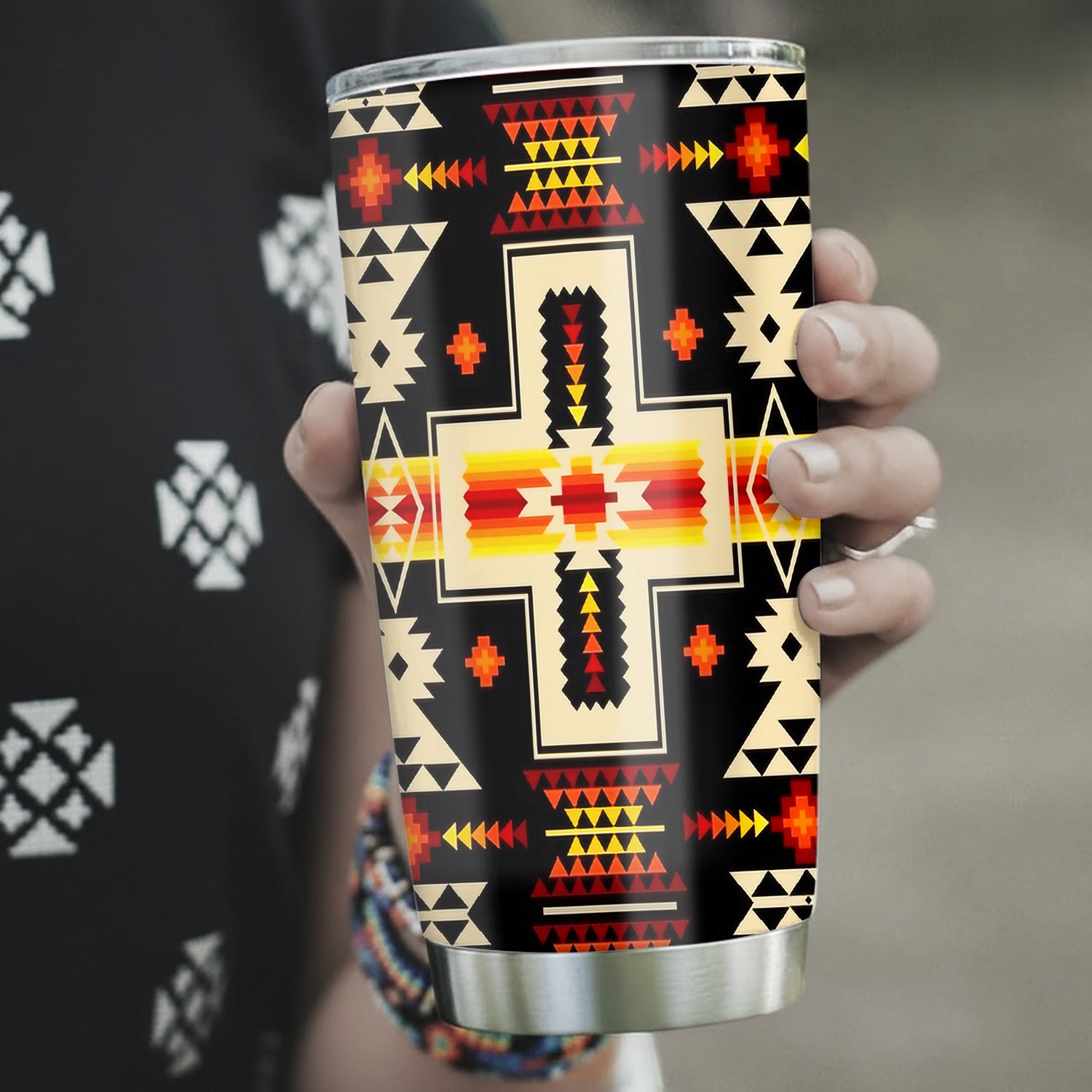 Black Tribe Design Tumbler Stainless Steel Drinking Cup