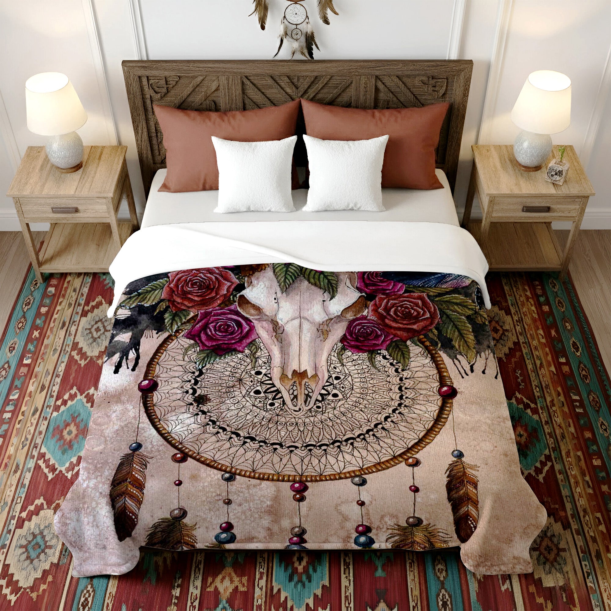 Native Dreamcatcher Rose Soft and Warm Premium Fleece Blanket