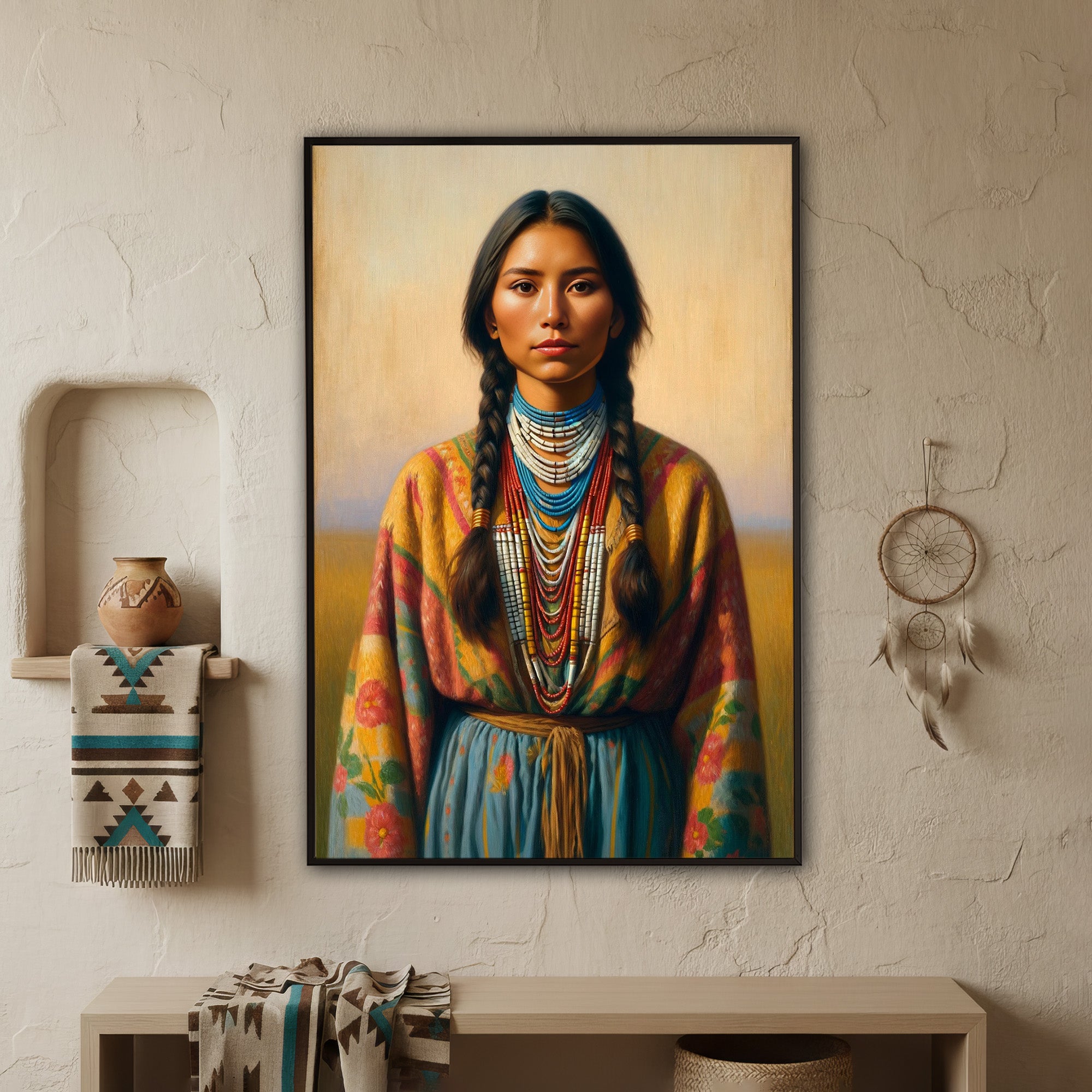 Custom Native American Women Standing Photo Canvas Art Gift Home Decor