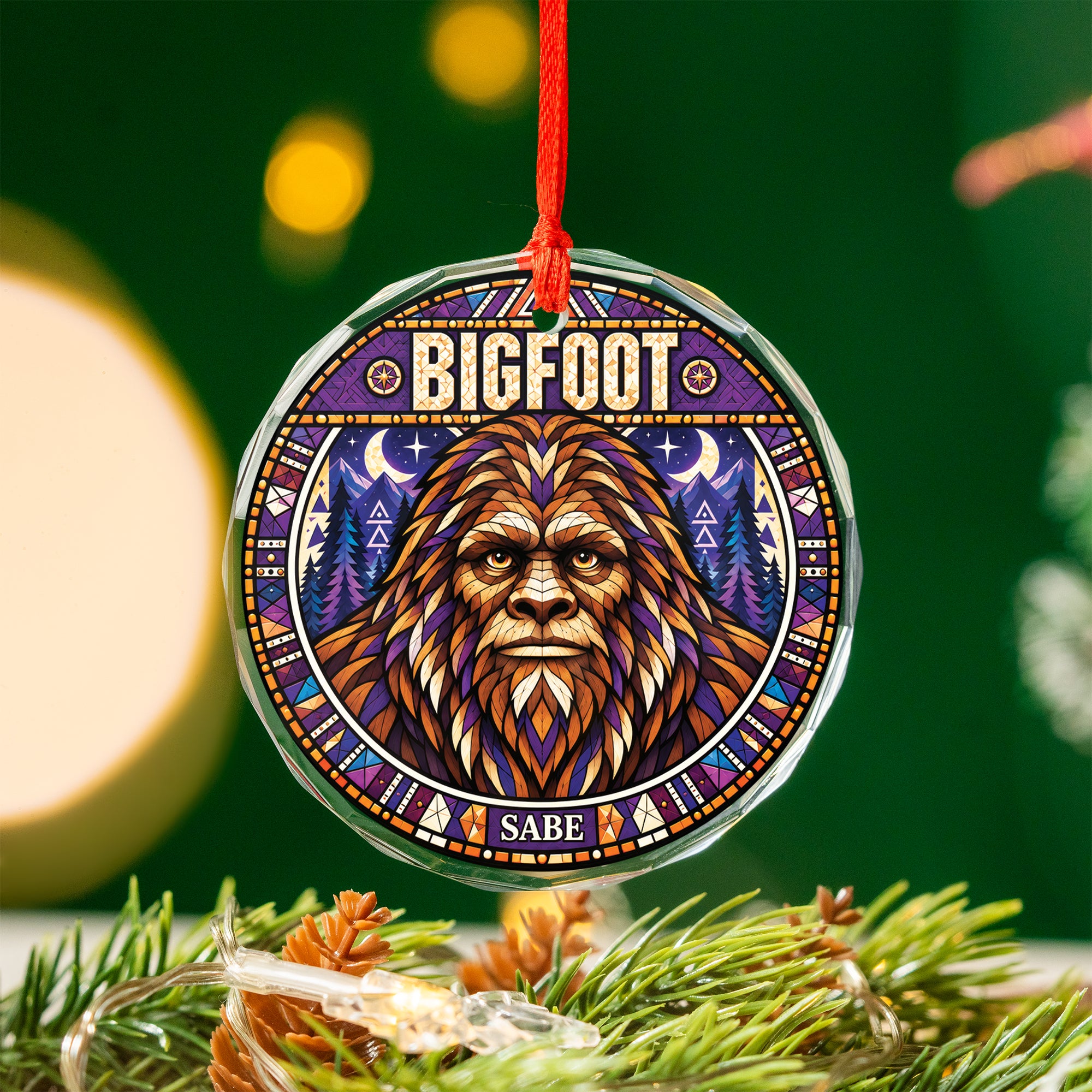 Bigfoot Spirit Native Tribal Glass Ornament – Indigenous Art Decor