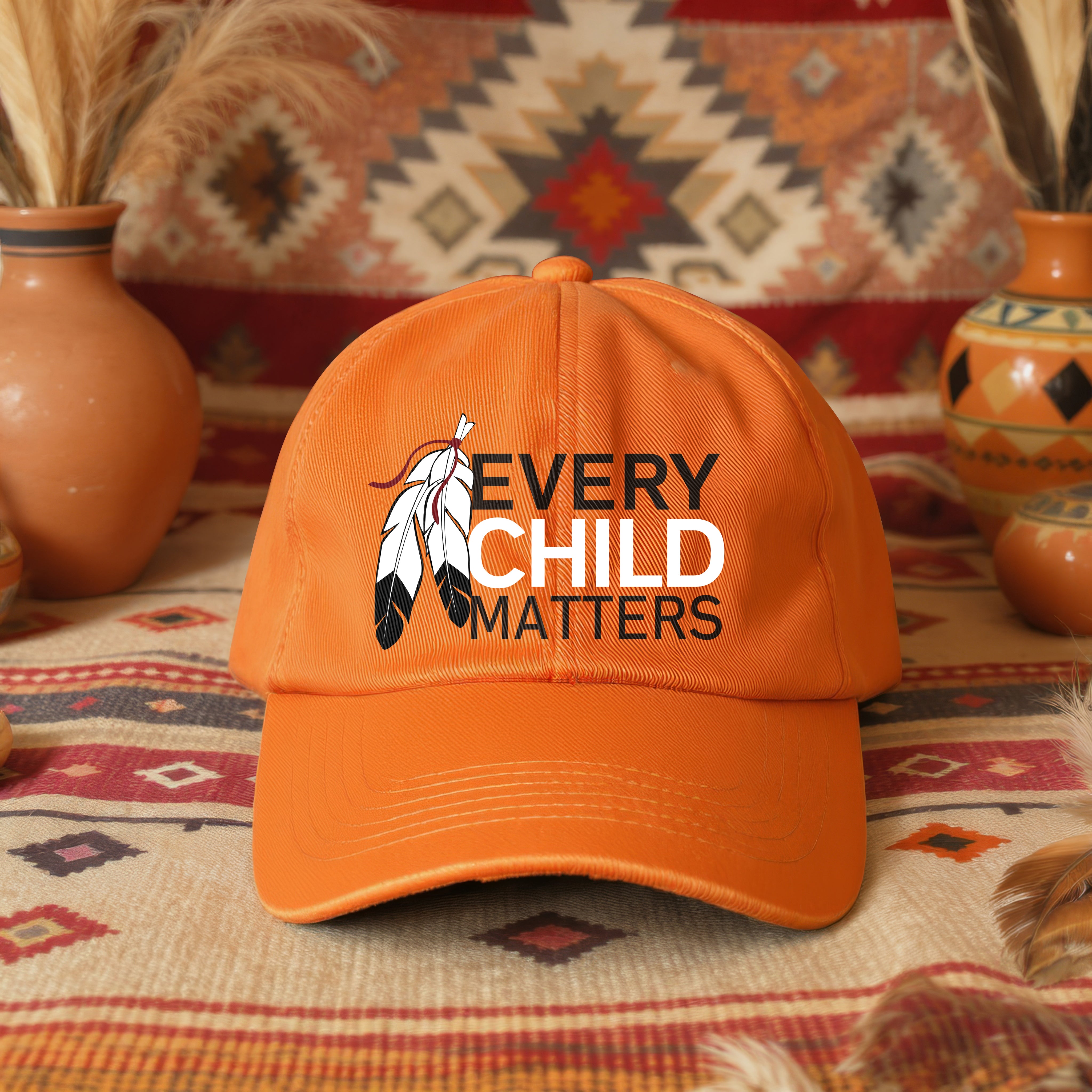 Every Child Matters Feather Emblem Cap For Orange Shirt Day