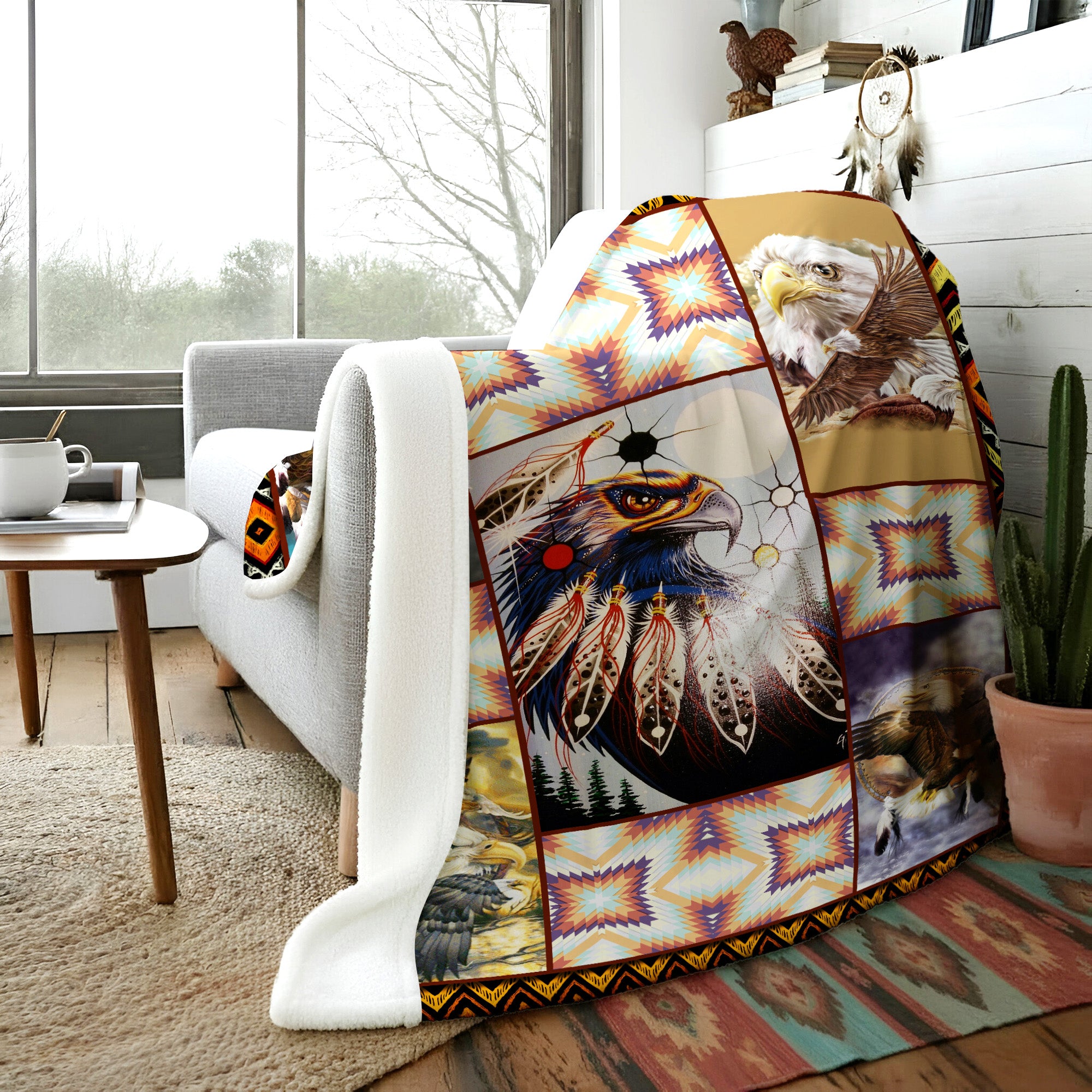 Native American Spirit Eagles Birds Soft And Warm Premium Fleece Blanket