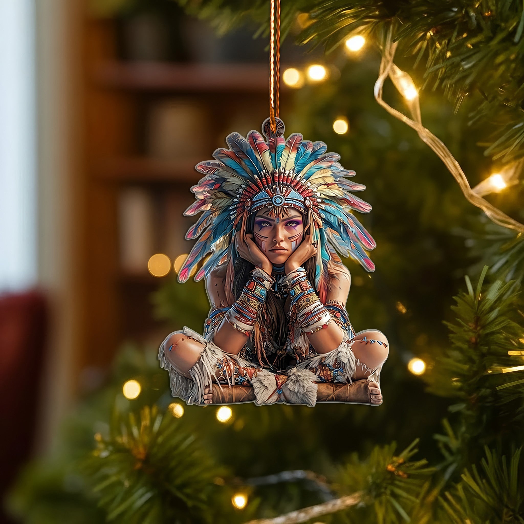 Tribal Warrior Girl Ornament Native American Unique Christmas Gift Decor Flat Acrylic