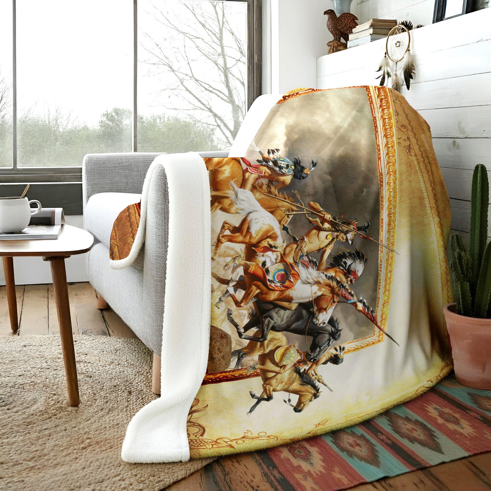 Native American Warriors Art Soft And Warm Premium Fleece Blanket