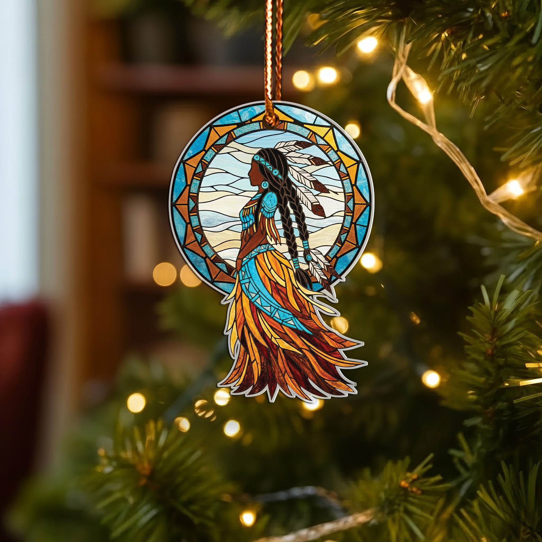 Indigenous Tribal Woman Ornament Native American Unique Gift Decor Flat Acrylic