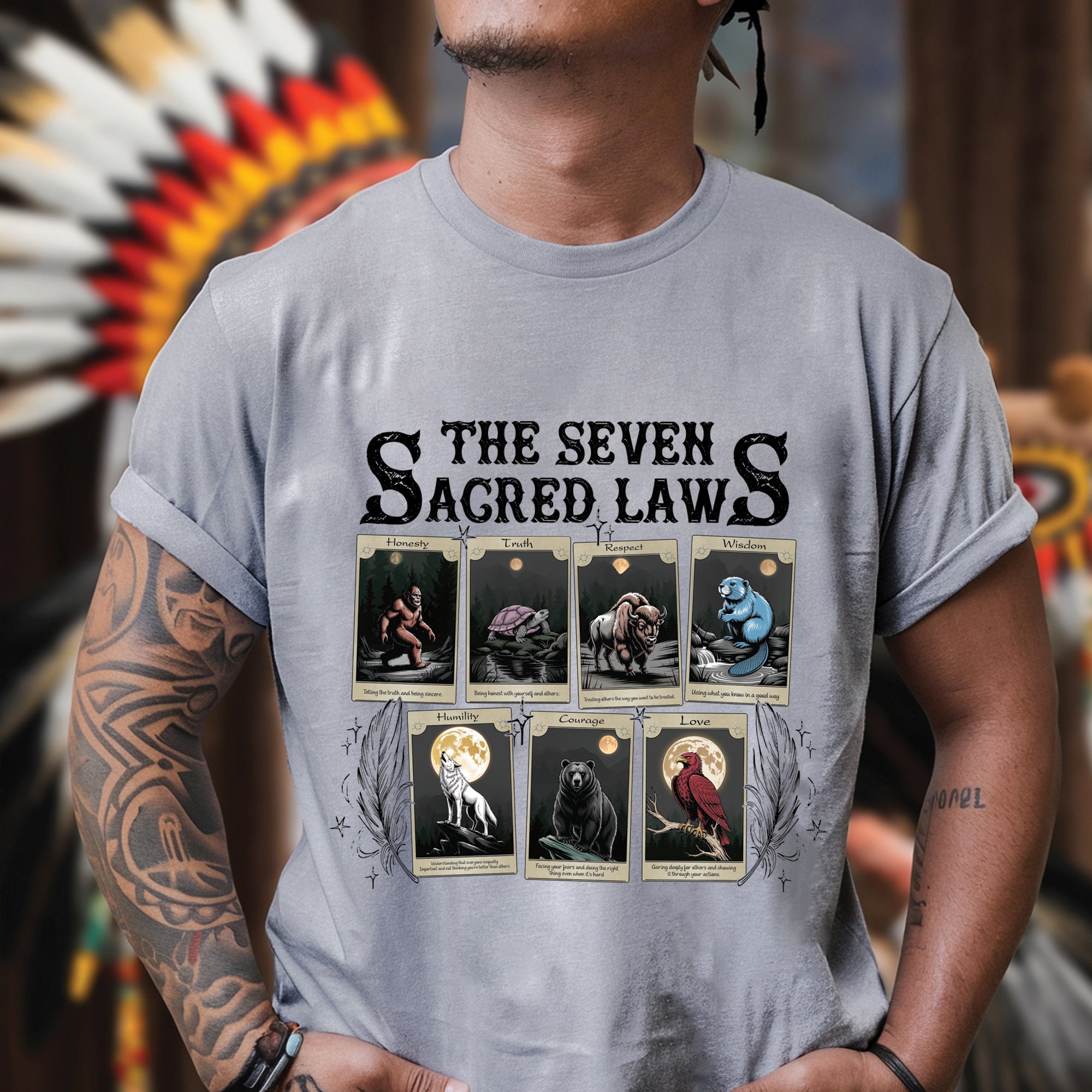 The Seven Sacred Laws Card Native American Indigenous Culture Unisex T-Shirt/T-Shirt V-Neck/Hoodie/Sweatshirt