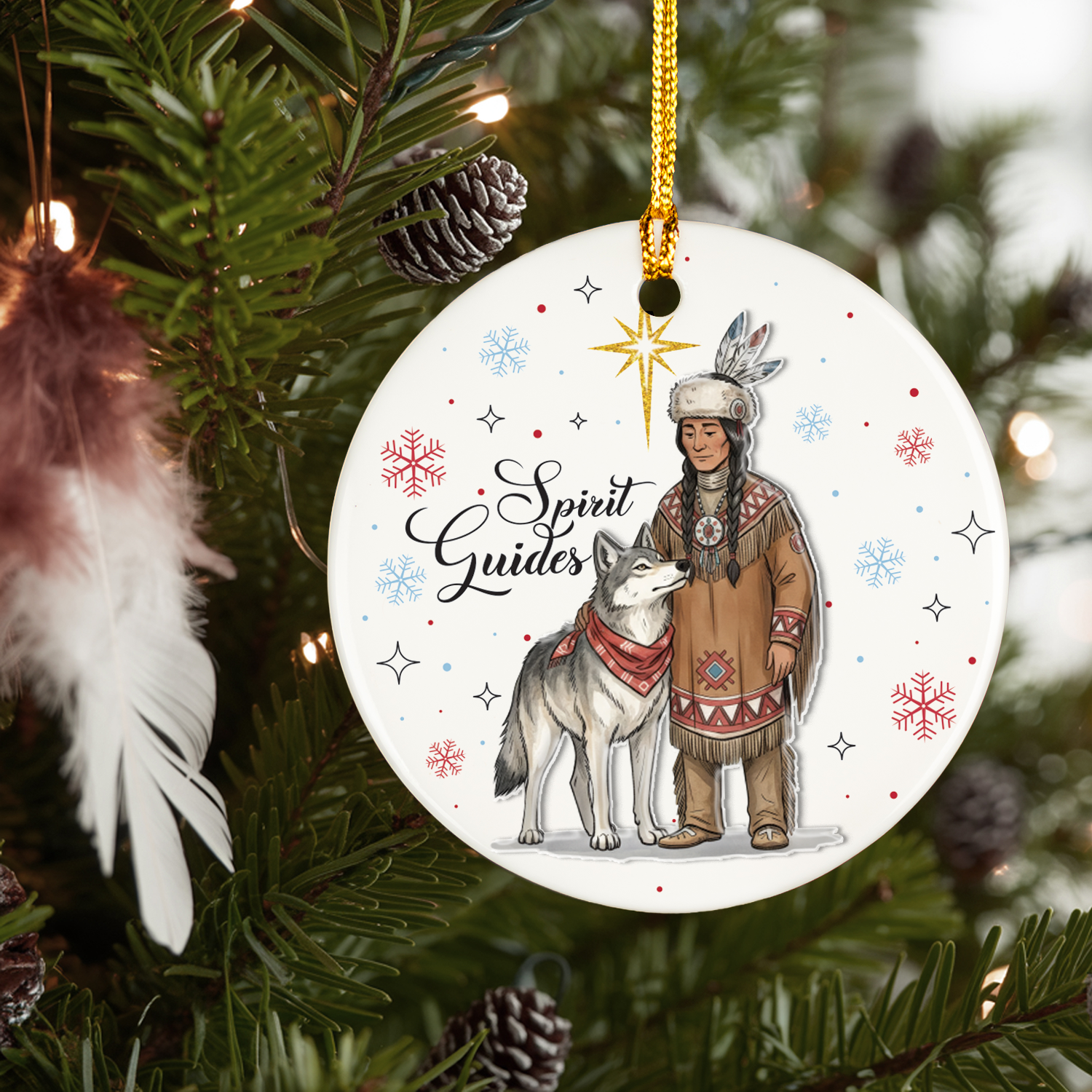 Spirit of the Wolf Native Art Ornament Ceramic & Acrylic