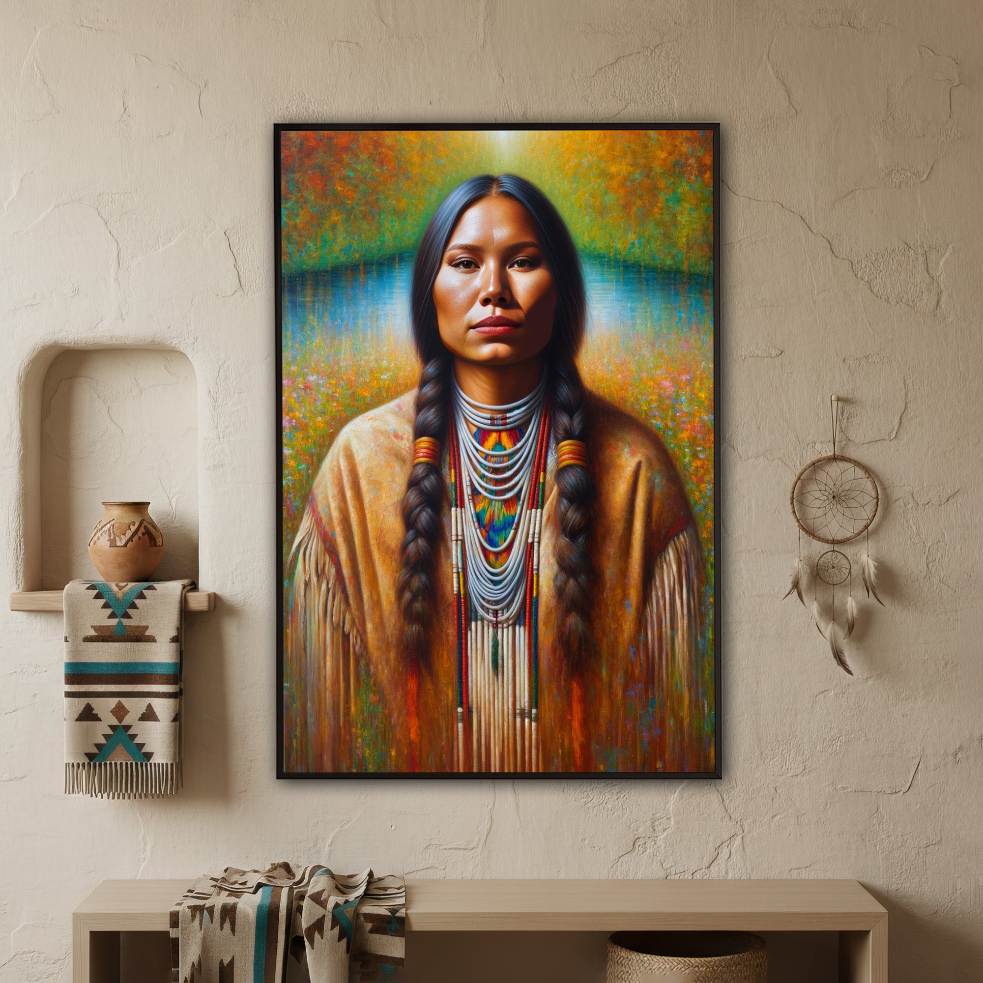 Custom Native American Women Portrait Photo Canvas Art Gift Home Decor