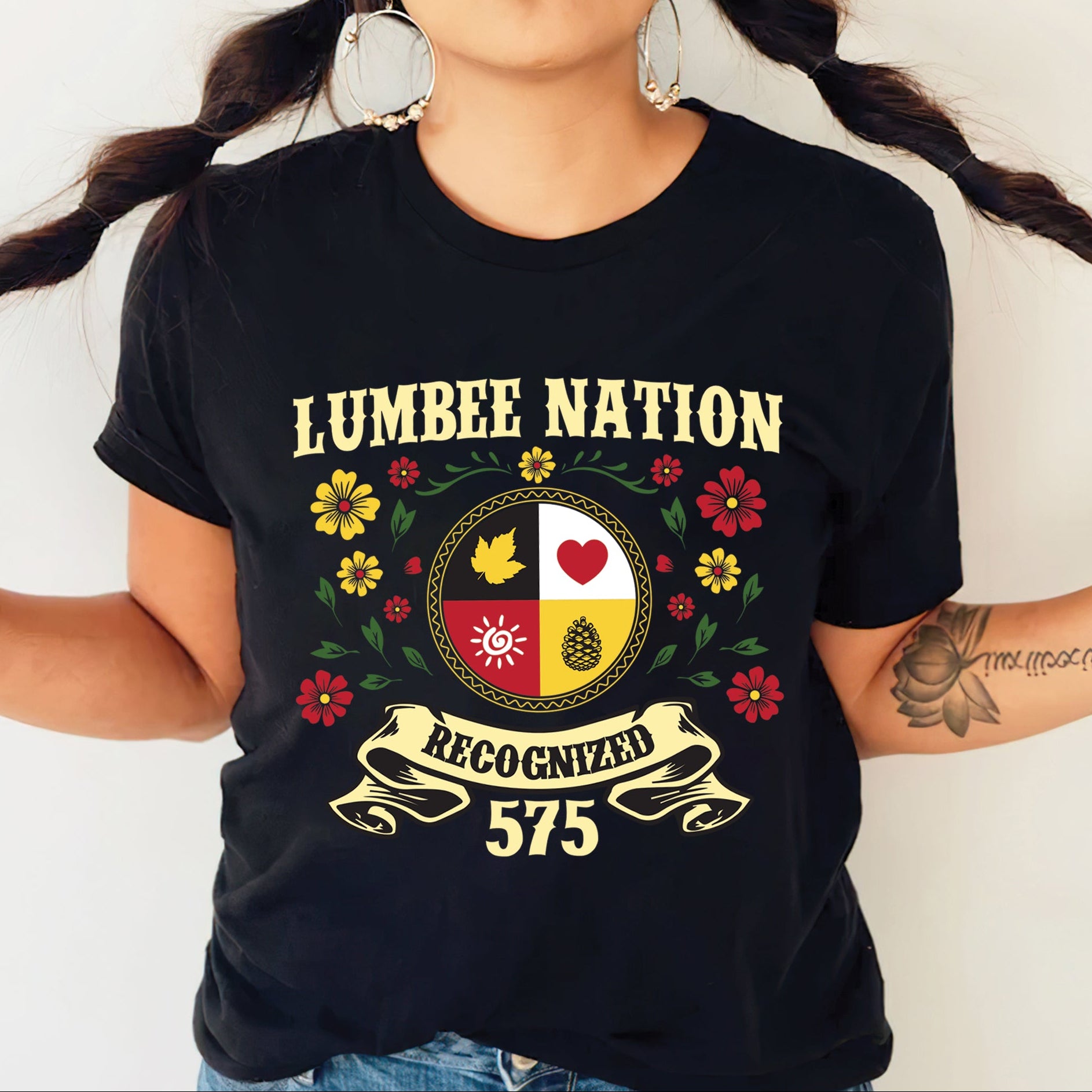 Lumbee Nation Recognized Native American 575 Floral Design Unisex T-shirt/T-shirt V-neck/Hoodie/Sweatshirt