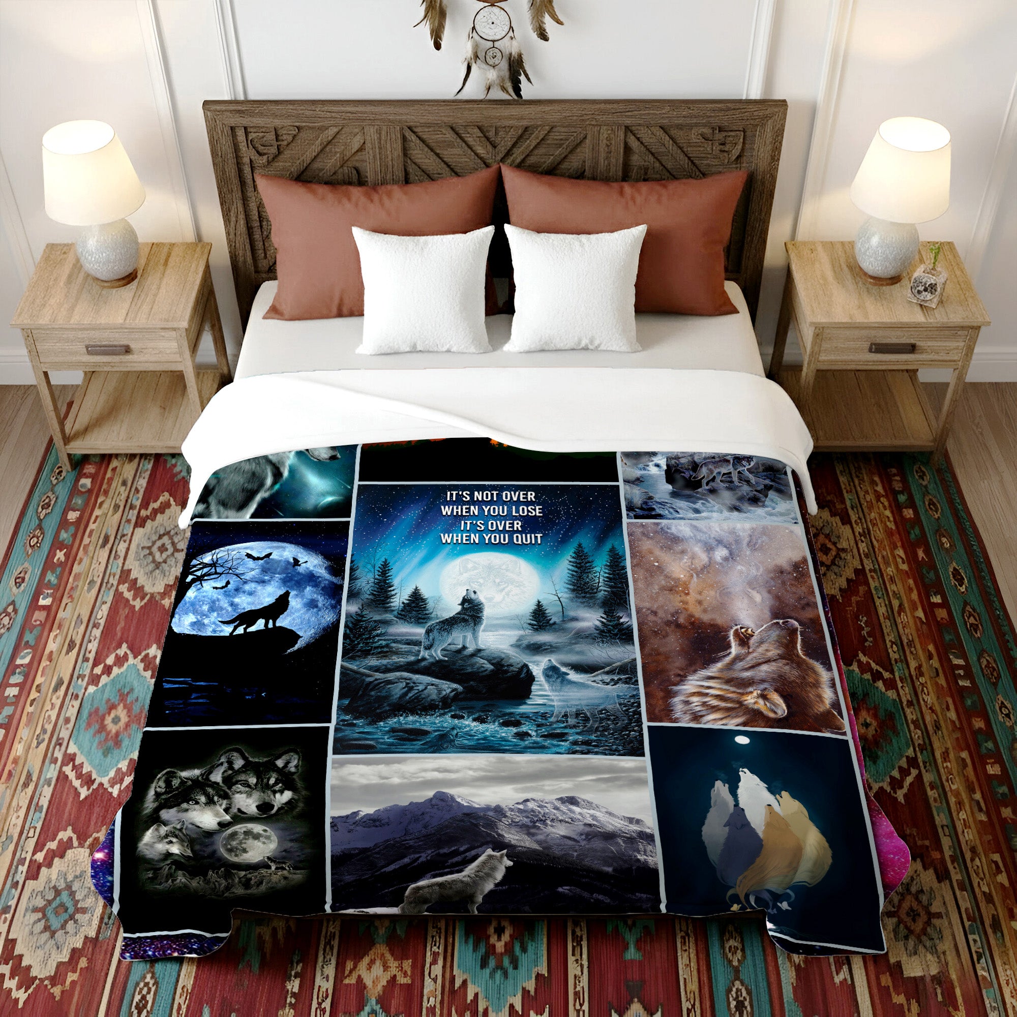 Native American Night Wolves Symbols Soft and Warm Premium Fleece Blanket