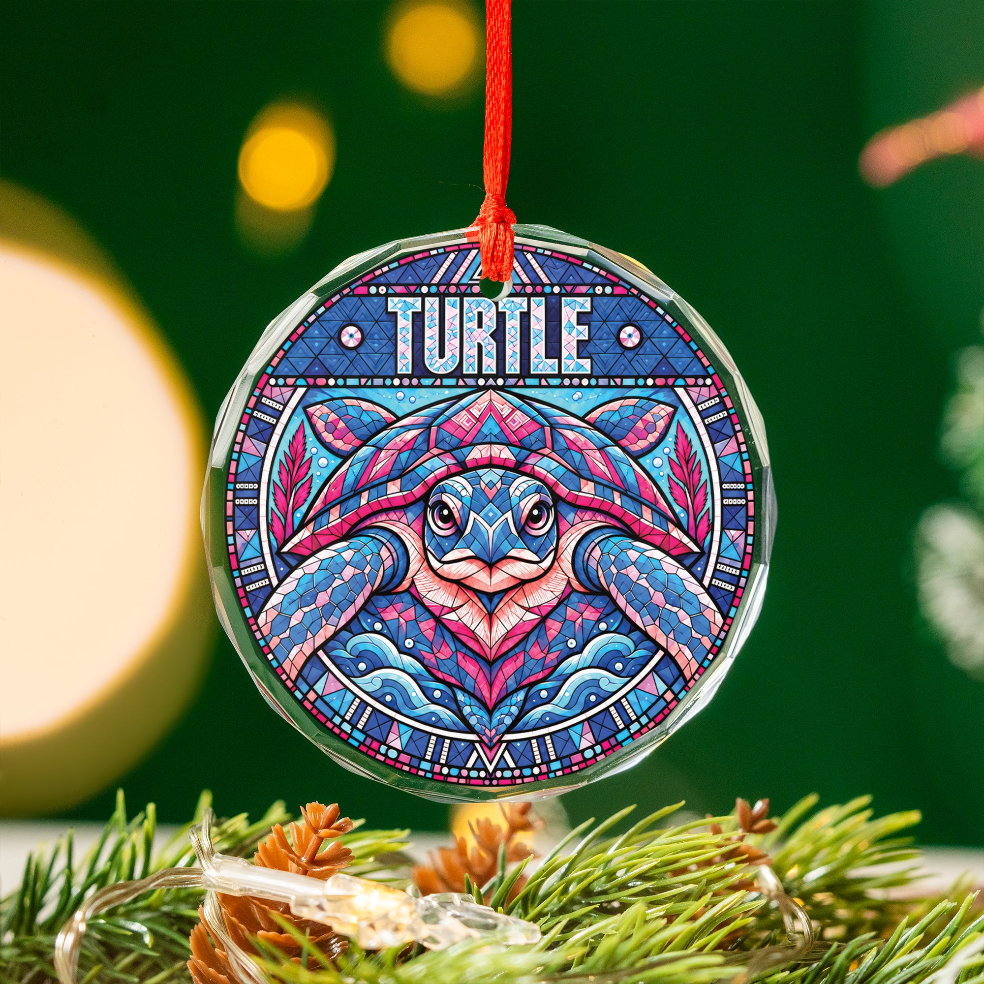 Turtle Spirit Native Tribal Glass Ornament – Indigenous Art Decor