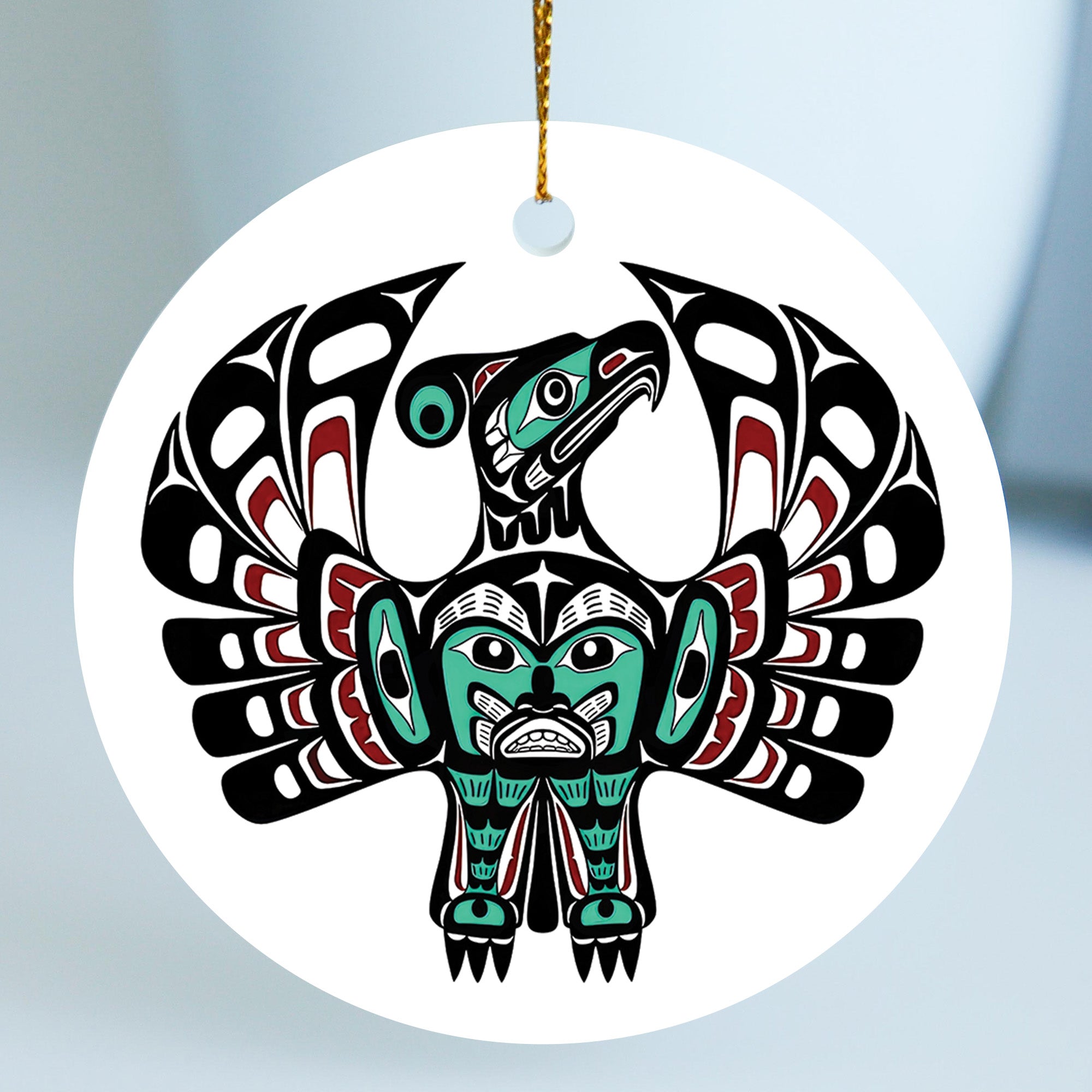 Native American Thunderbird Ceramic Ornament – Indigenous Pacific Northwest Tribal Art Decor