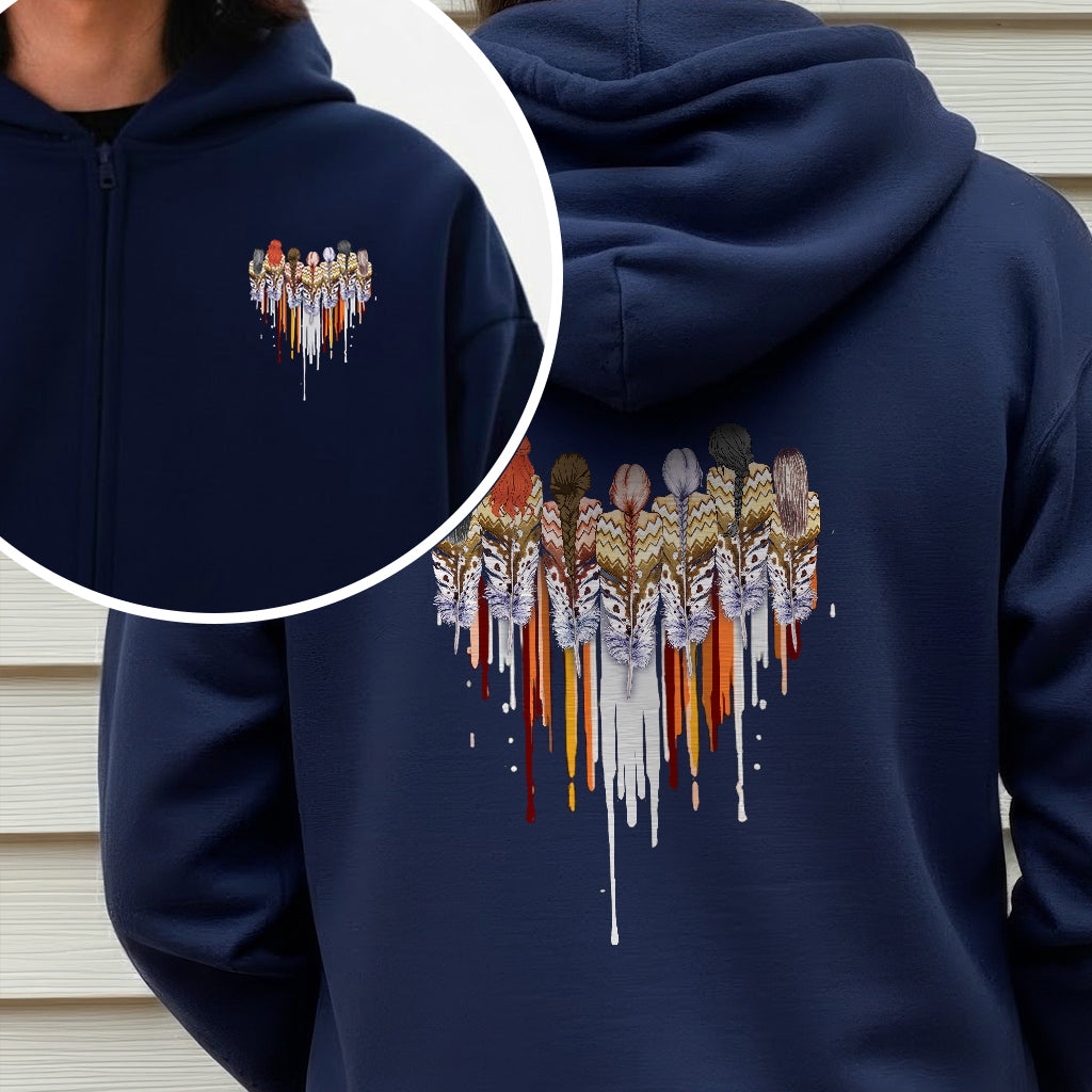 [Two Sides] Native American Feather Heart Indigenous Women Unisex Tank Top/Long Sleeve/Hoodie Zip