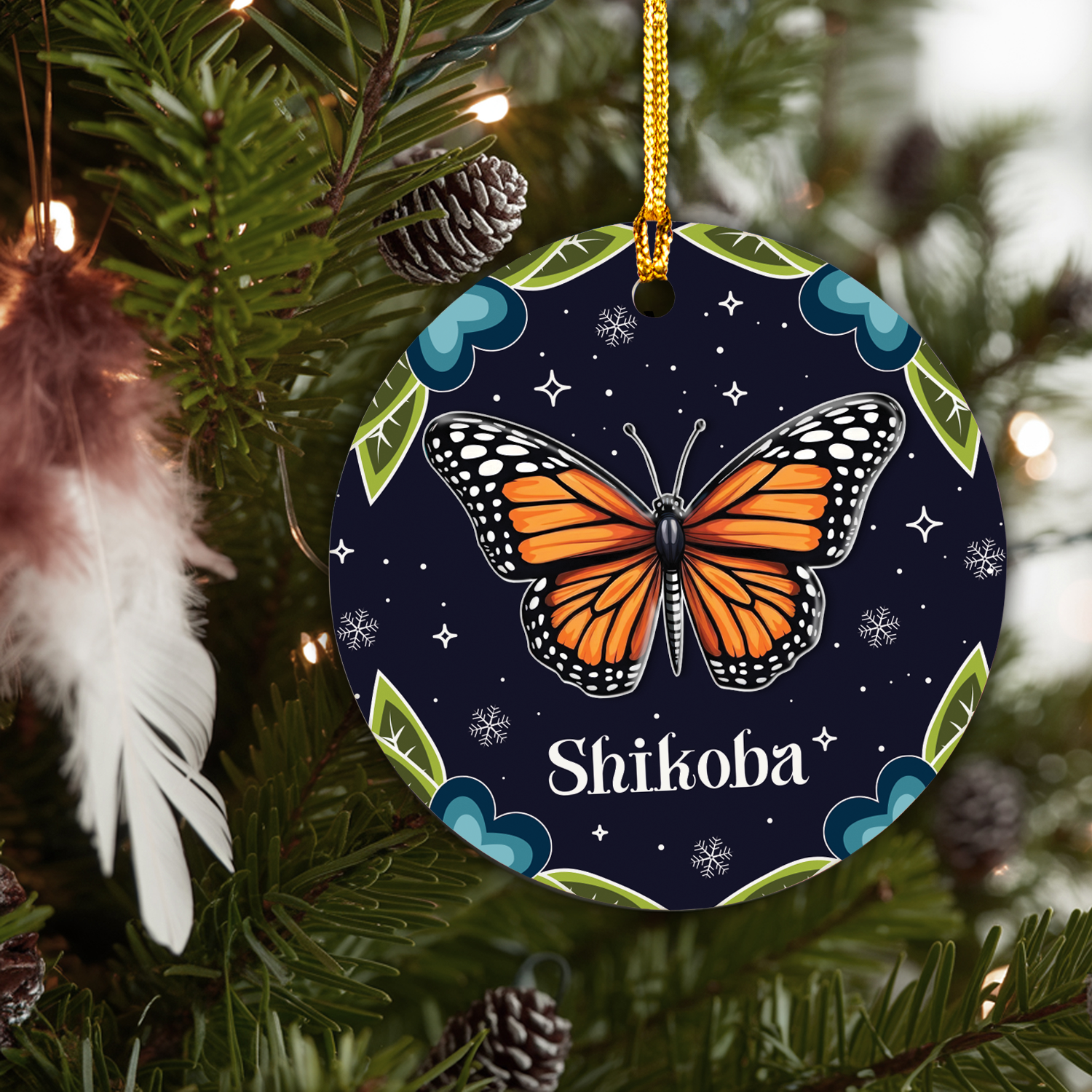 Monarch Butterfly Ceramic & Acrylic Round Ornament Native-Inspired Holiday Decor (Custom Name)