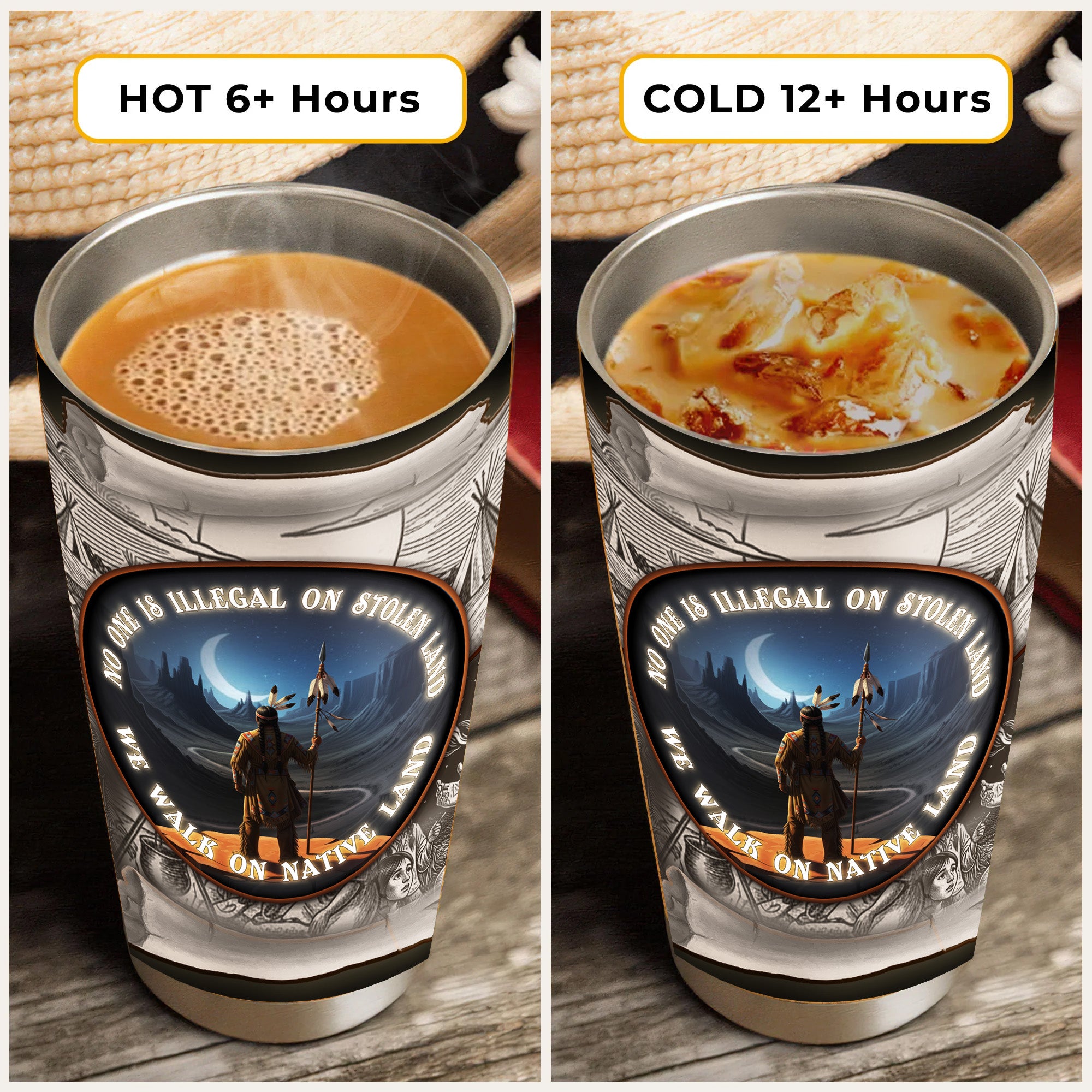 No One Is Illegal On Stolen Land Native American Travel Tumbler Stainless Steel Drinking Cup