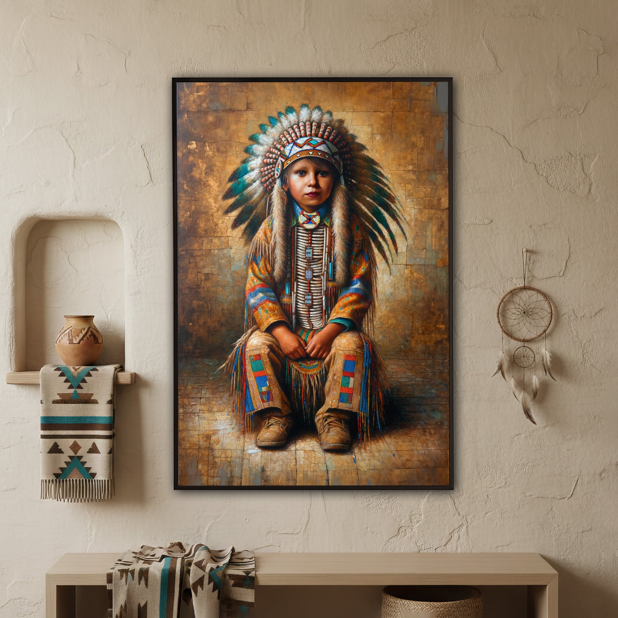 Custom Native American Child Photo Canvas Art Gift Home Decor
