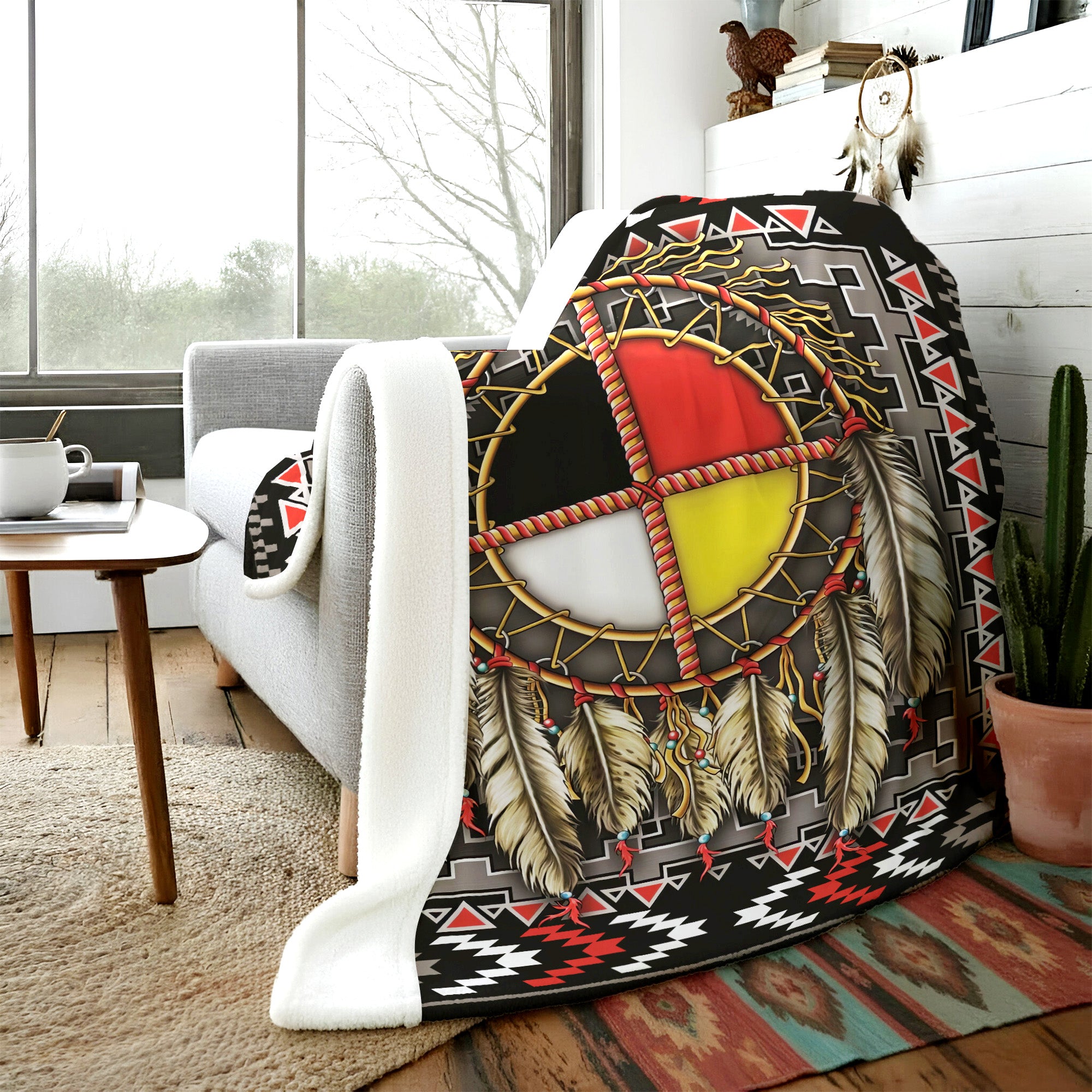Native American Dreamcatcher Medicine Wheel with Feathers Soft And Warm Fleece Blanket