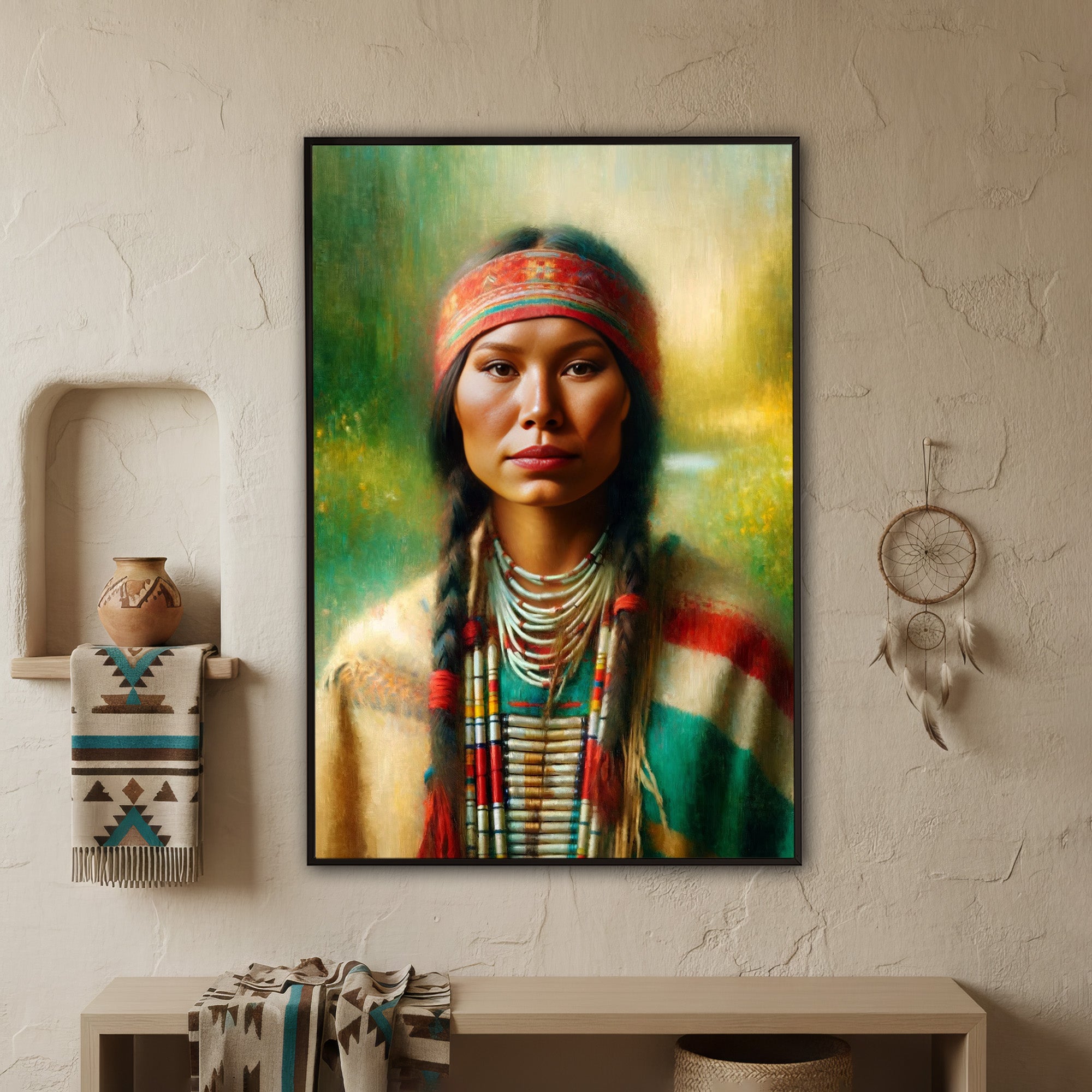 Custom Native American Women Portrait Photo Canvas Art Gift Home Decor