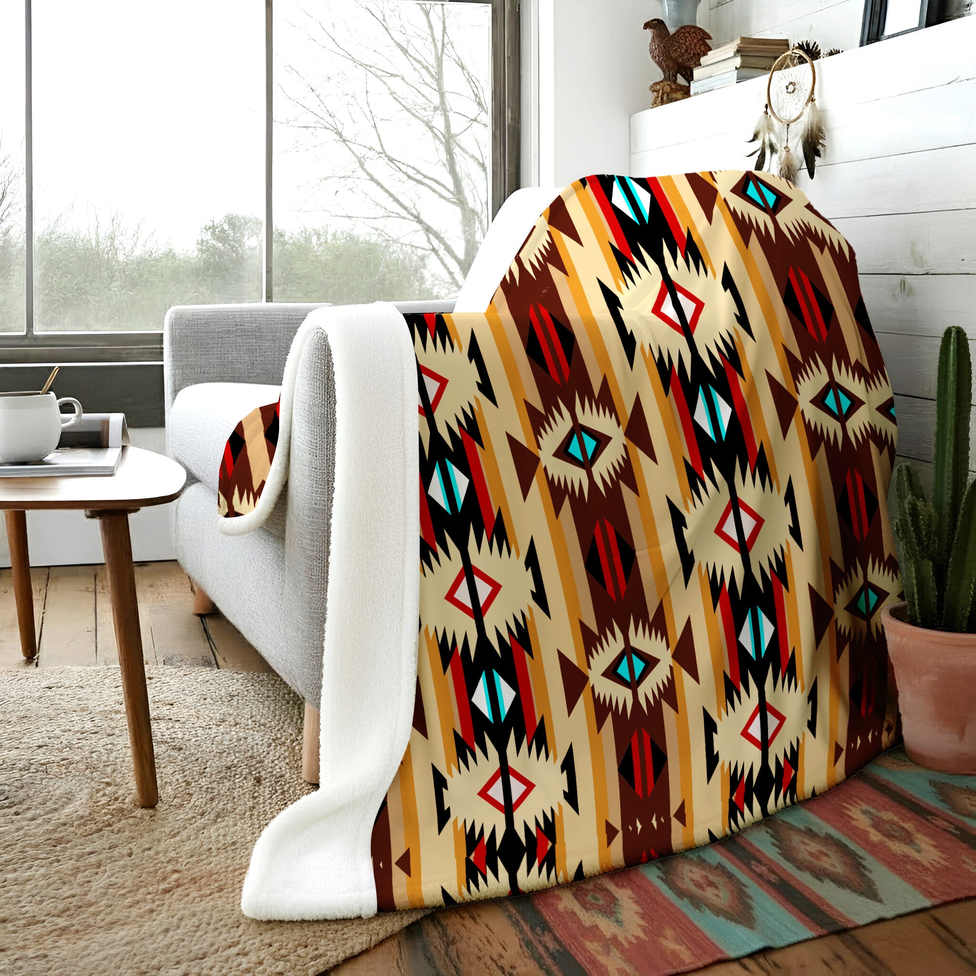 Native American Style Brown Pattern Cultural Premium Fleece Blanket