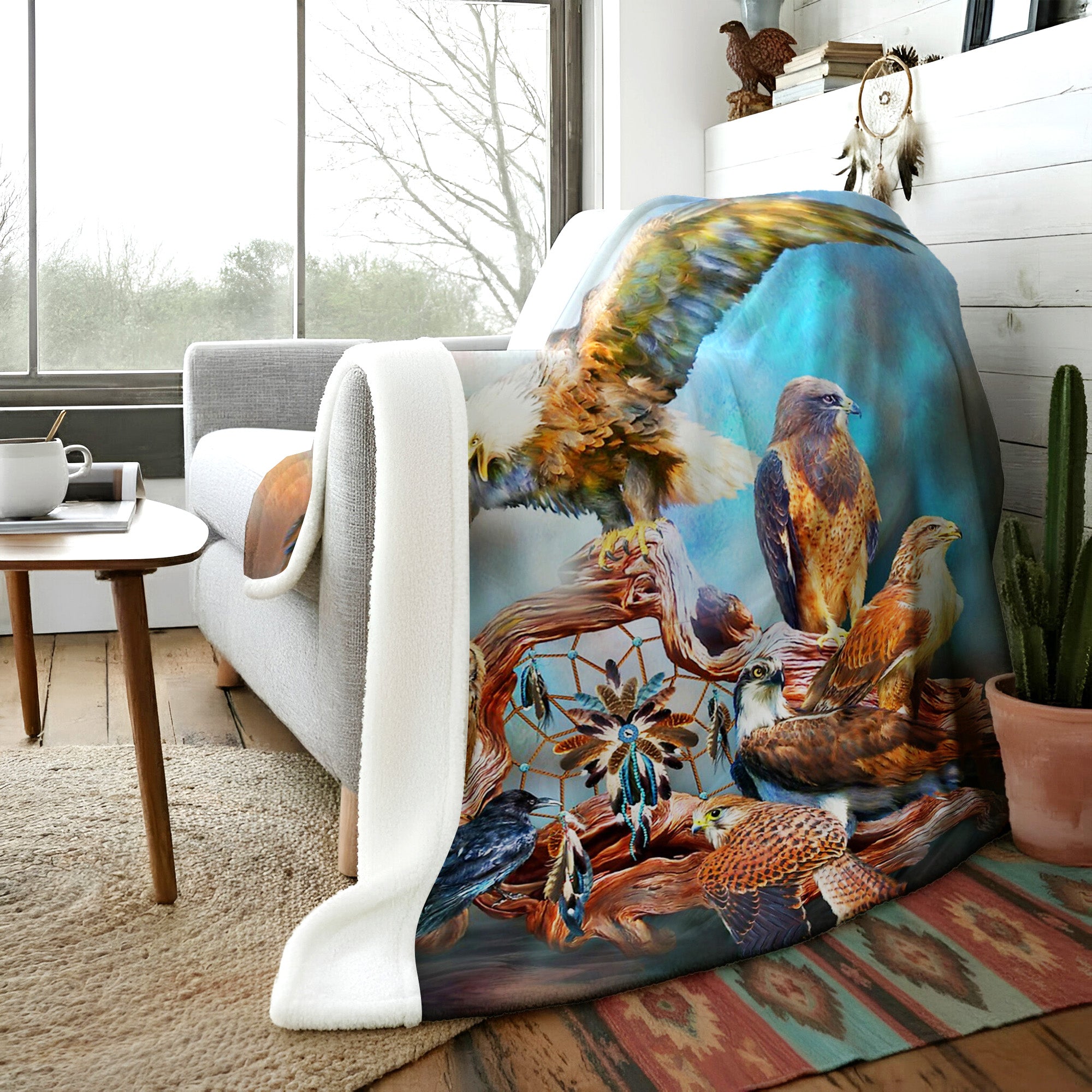 Native American Spirit Birds Soft And Warm Premium Fleece Blanket
