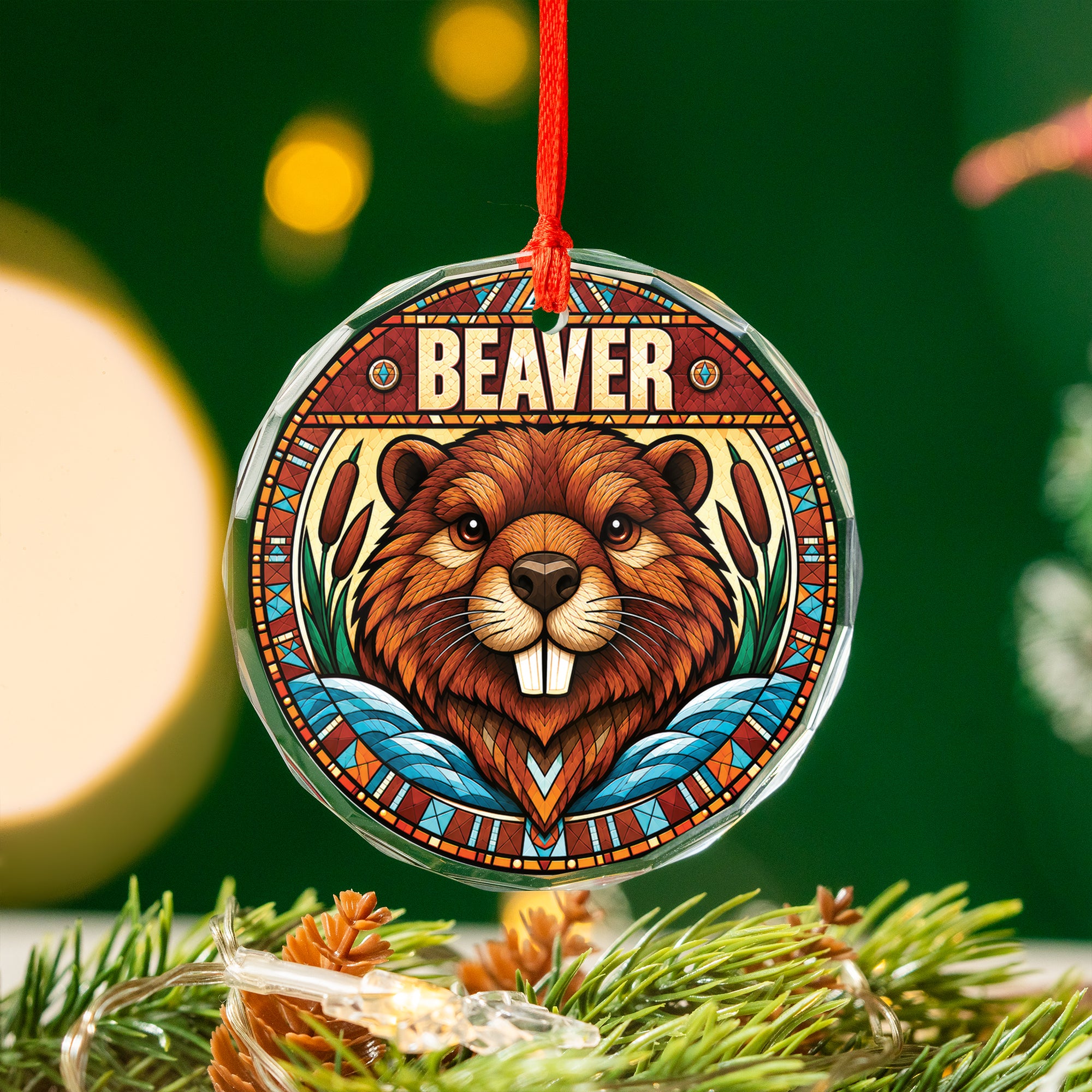 Beaver Spirit Native Tribal Glass Ornament – Indigenous Art Decor