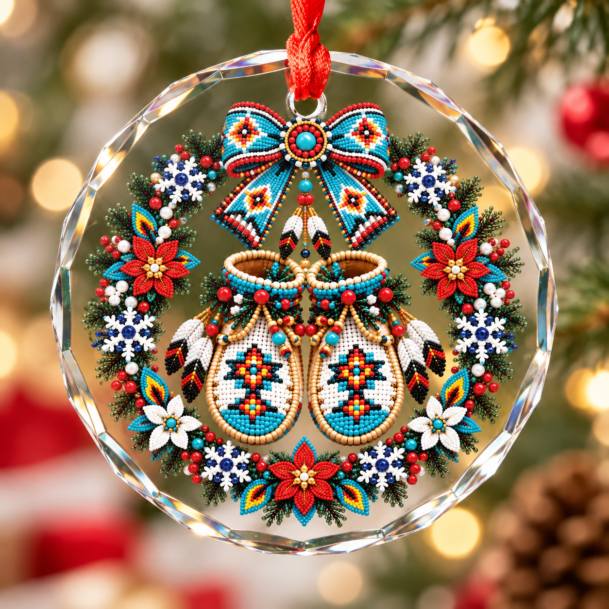 Native Beaded Moccasins Glass Ornament – Indigenous Art Decor