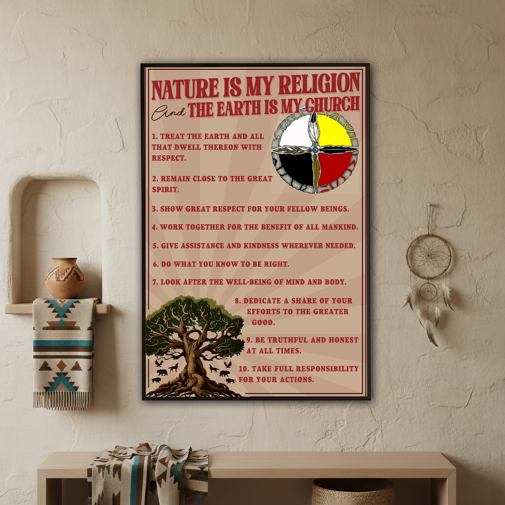 The Ten Native American Commandments Of Chief Poster/Canvas
