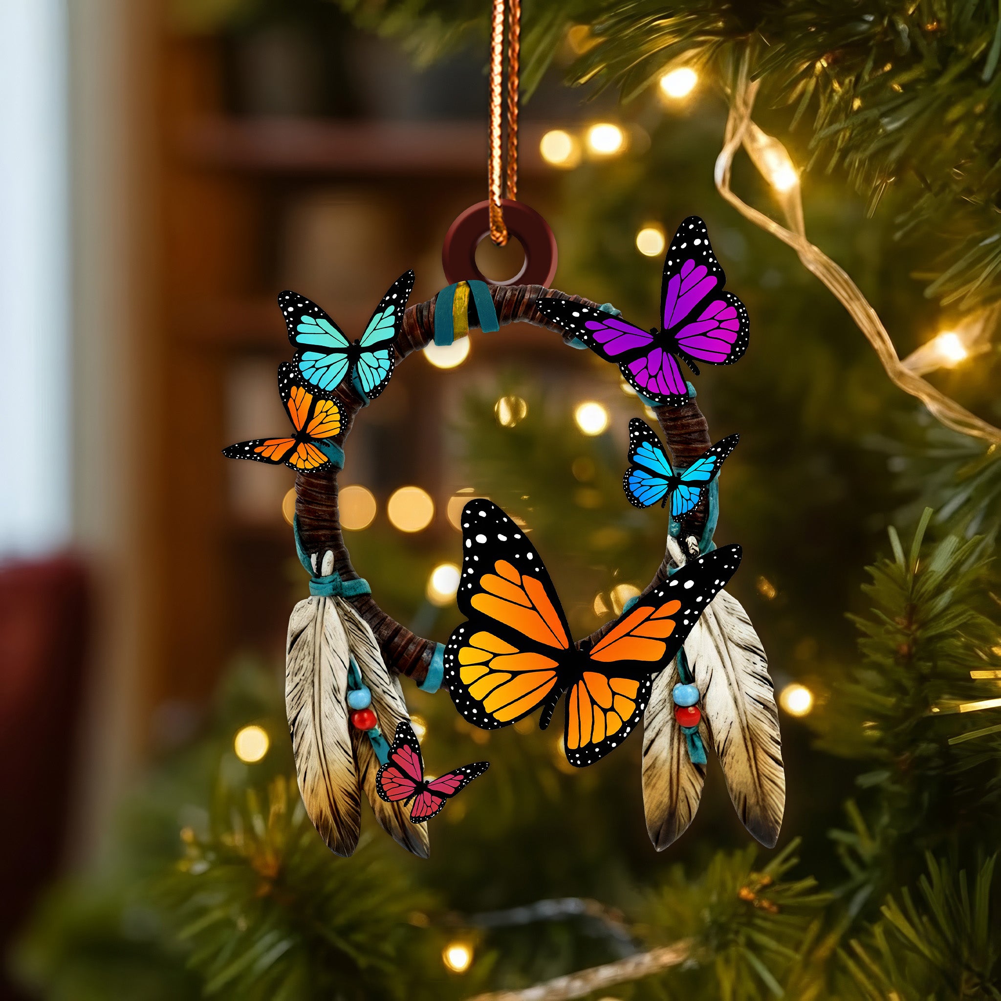 Monarch Butterfly Dreamcatcher Ornament - Unique Christmas Gift Decor Flat Acrylic