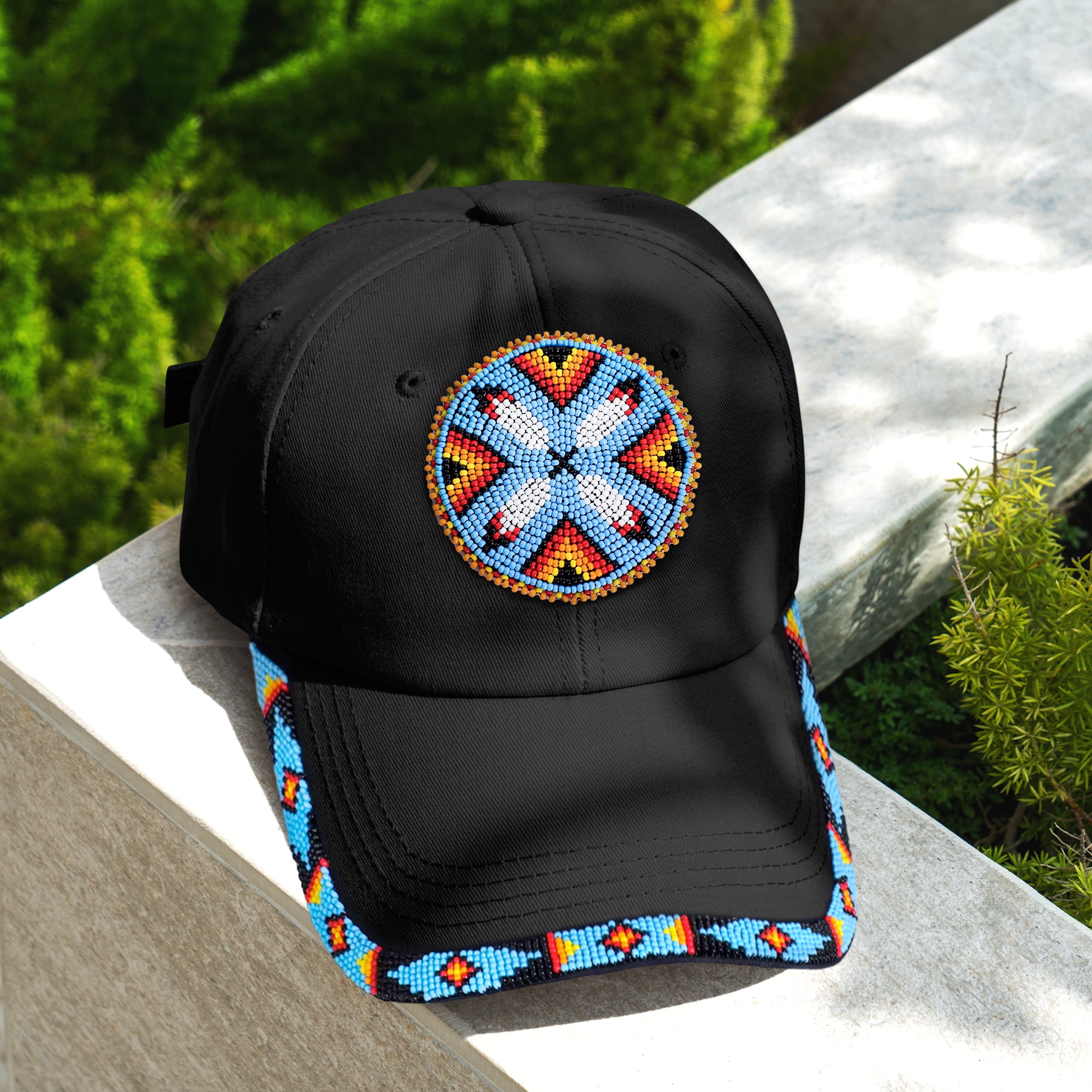 SALE 50% OFF - Cotton Unisex Baseball Cap With Beaded Patch Brim Native American Style